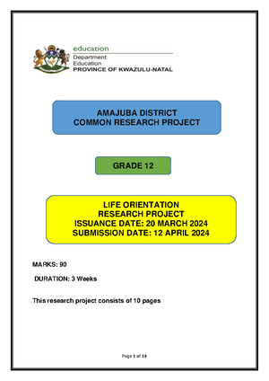 LO Class Notes Grade 12 2019 - LIFE ORIENTATION GRADE 12 CLASS NOTES ...