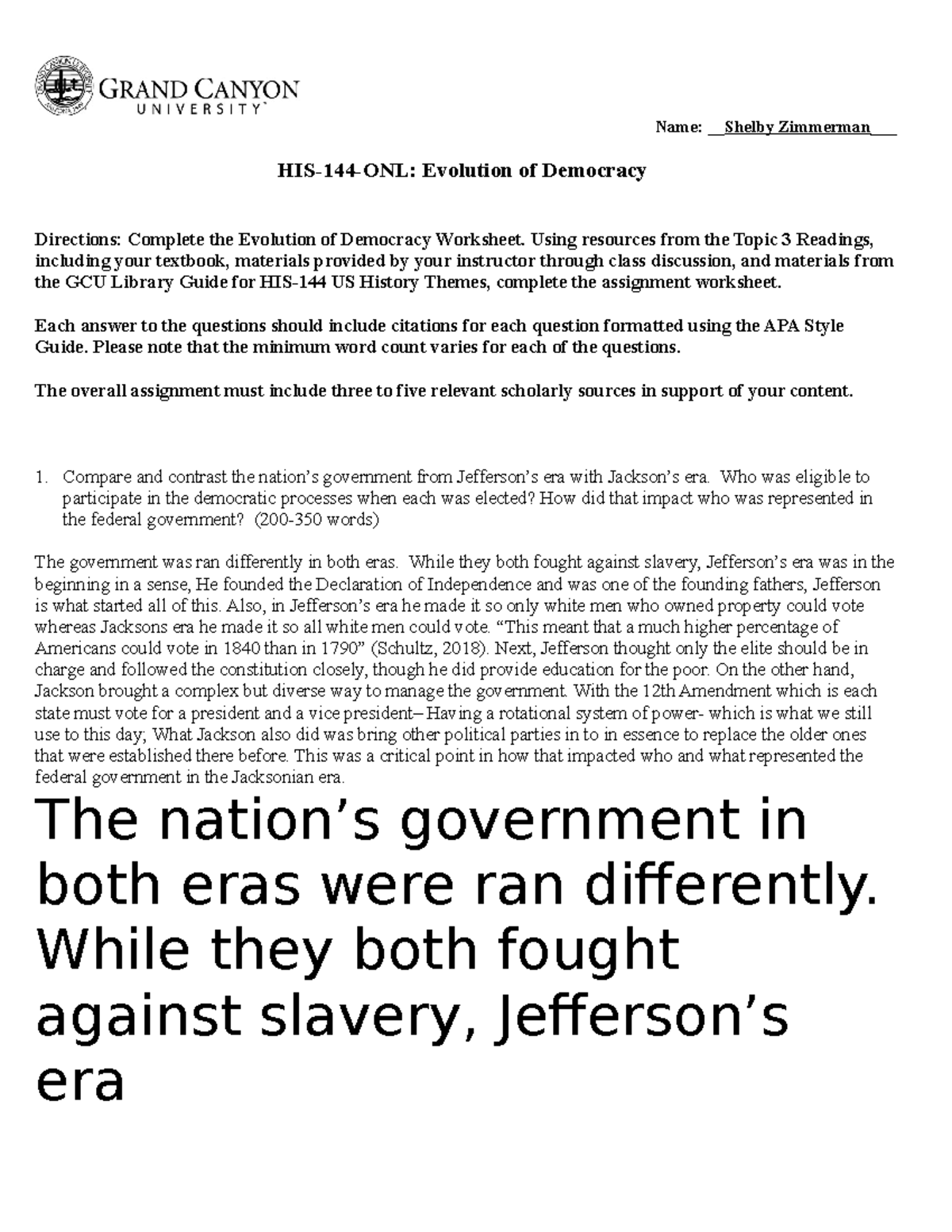 HIS-144 Evolution of Democracy- Online Worksheet - Name: Shelby Zimmerman_  HIS-144-ONL: Evolution of - Studocu