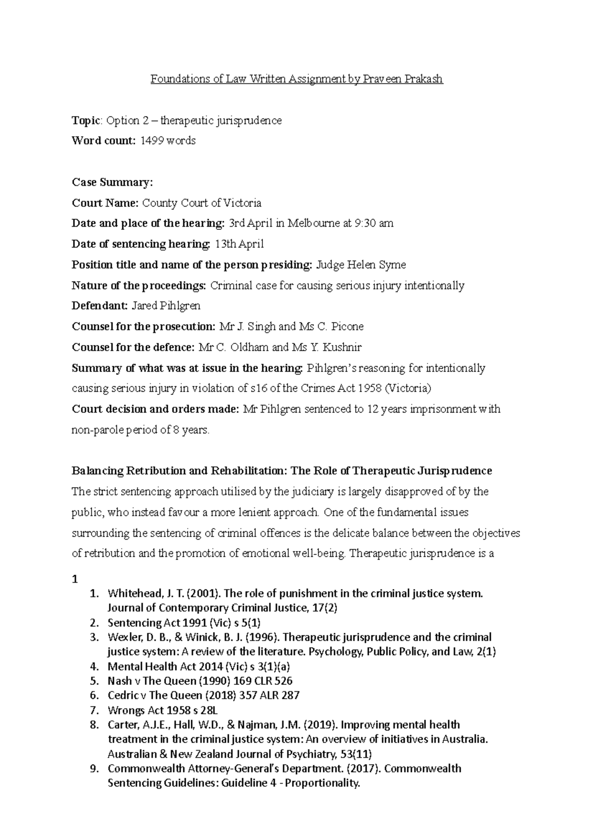 FOL Written Assignment - Singh and Ms C. Picone Counsel for the defence ...