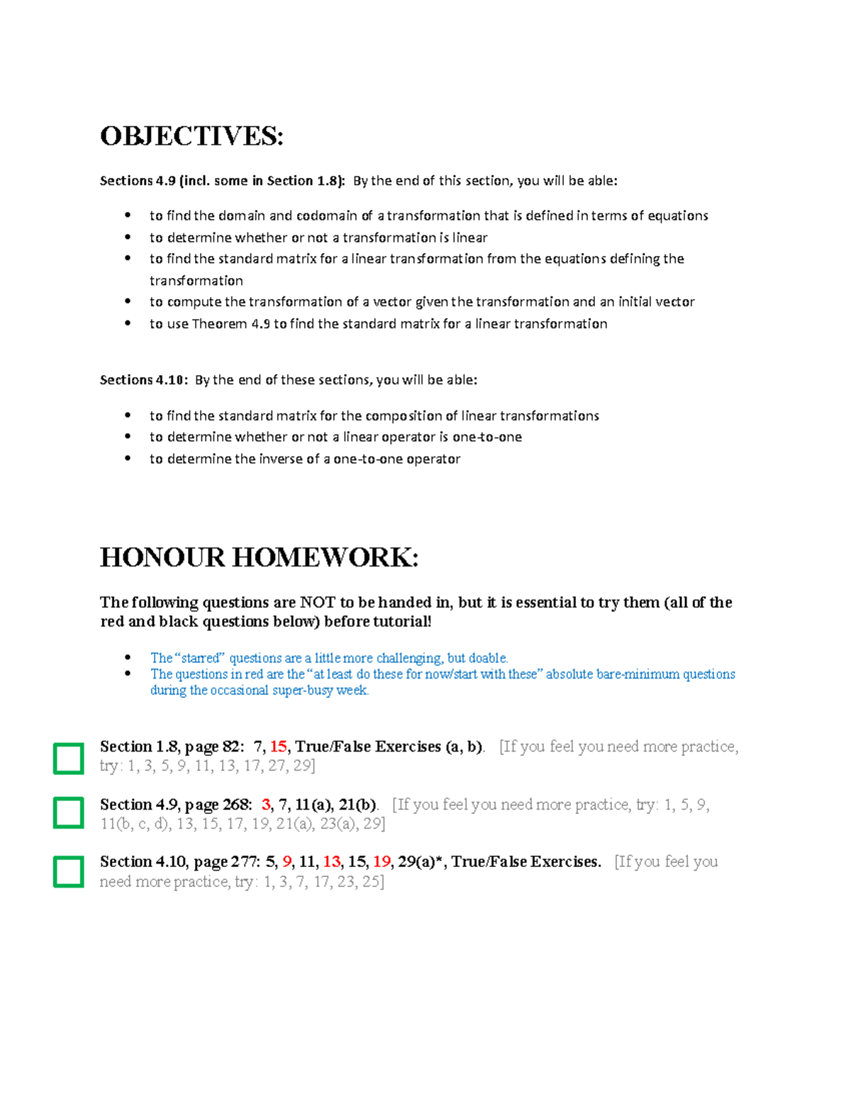Linear Homework 9 - OBJECTIVES: Sections 4 (incl. some in Section 1 ...