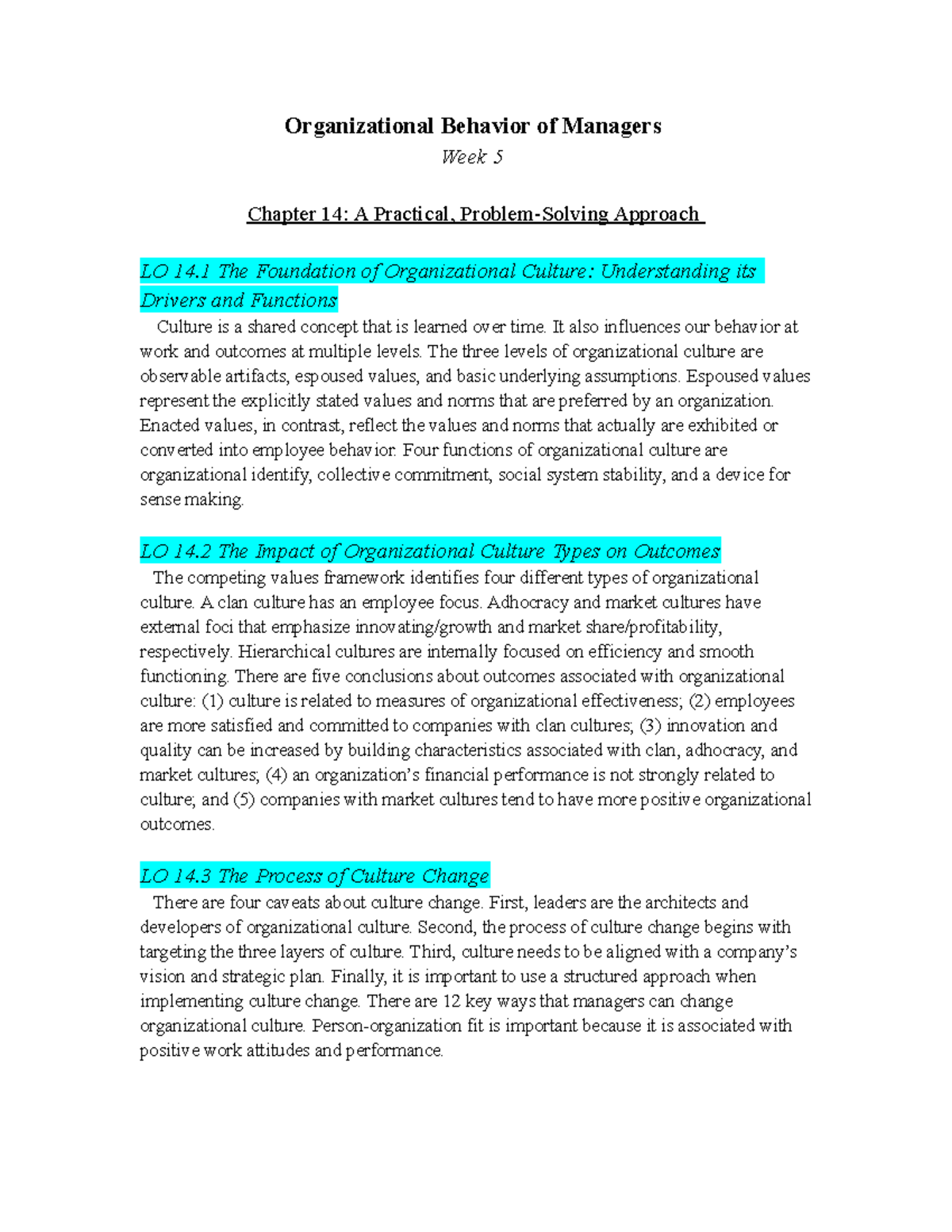 MGT312 Notes Week5 - Organizational Behavior of Managers Week 5 Chapter ...
