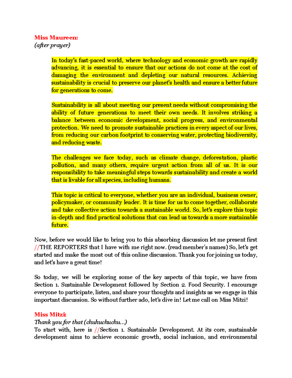 TASW Script Flow - Miss Maureen: (after prayer) In today's fast-paced ...