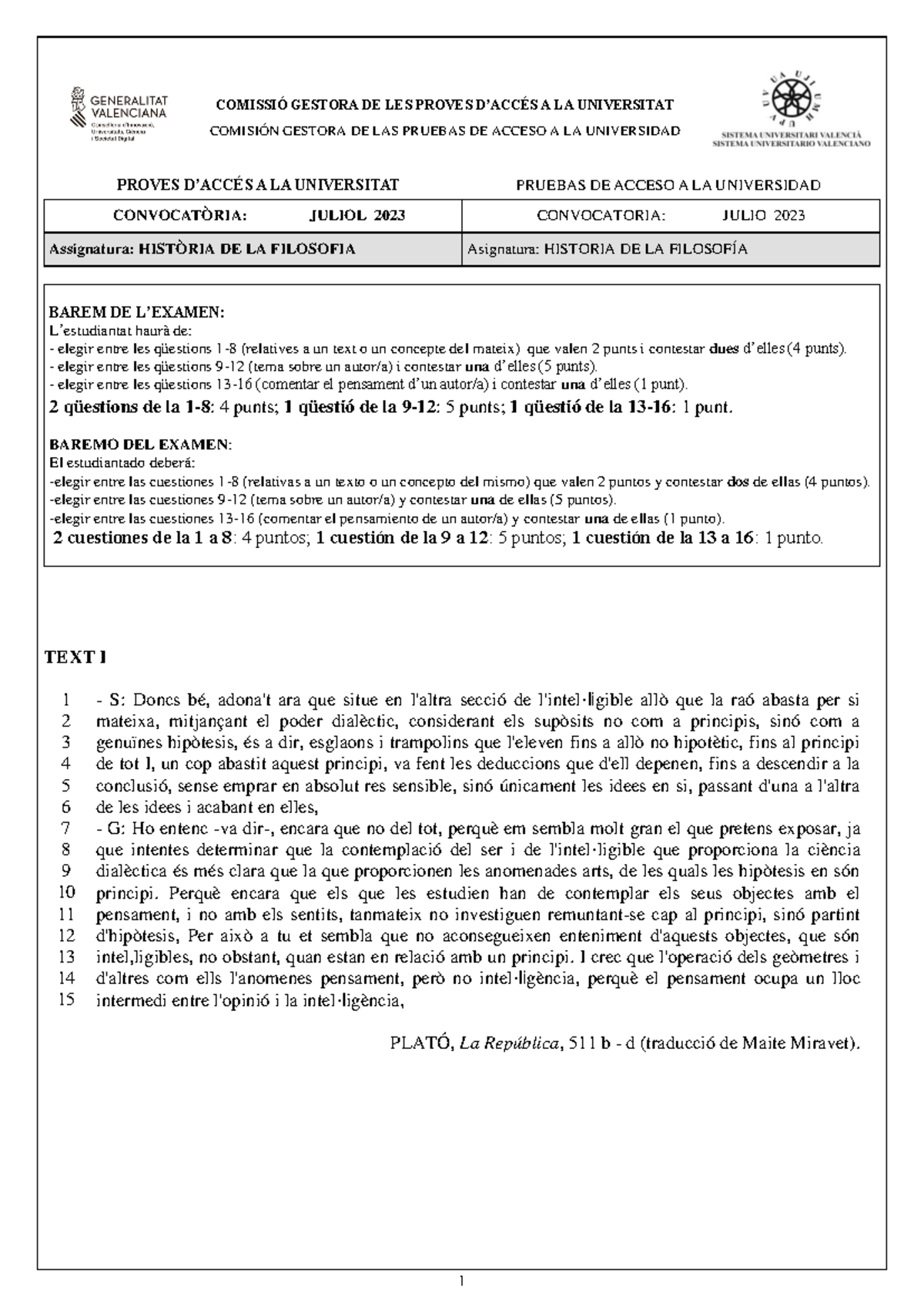 Examen Historia De La Filosof Ã­a De La Comunidad Valenciana ...