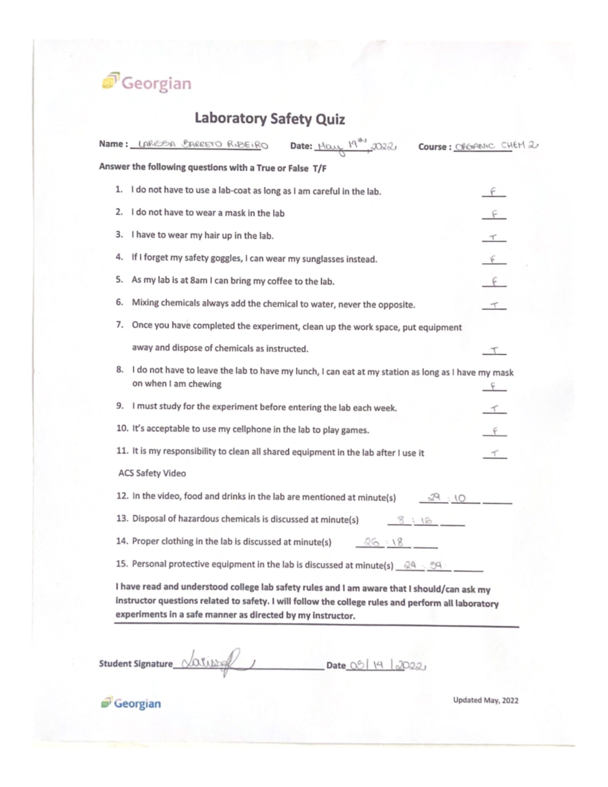 Laboratory Safety Quiz CHEM1008 Studocu