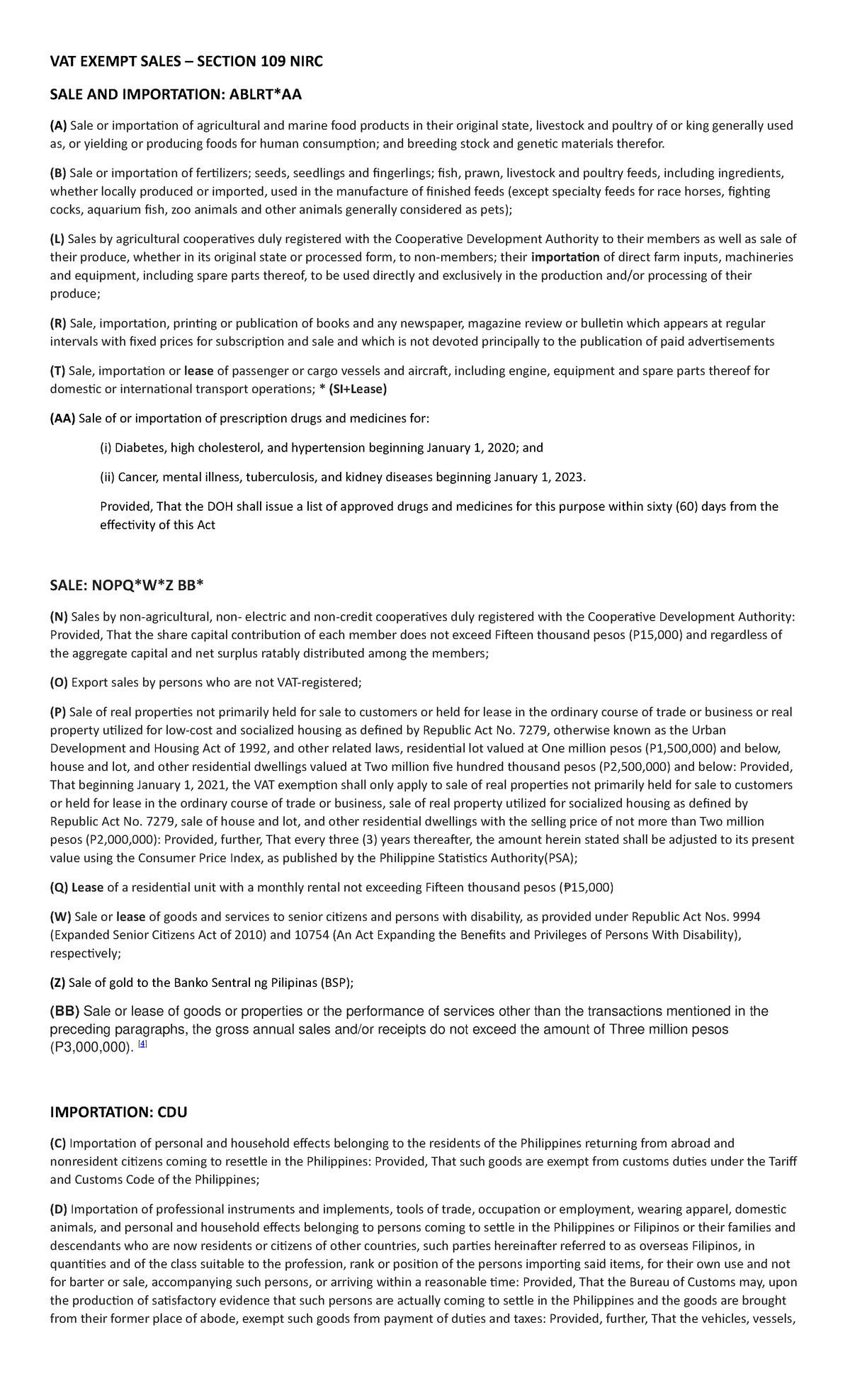 section-109arranged-vat-vat-exempt-sales-section-109-nirc-sale