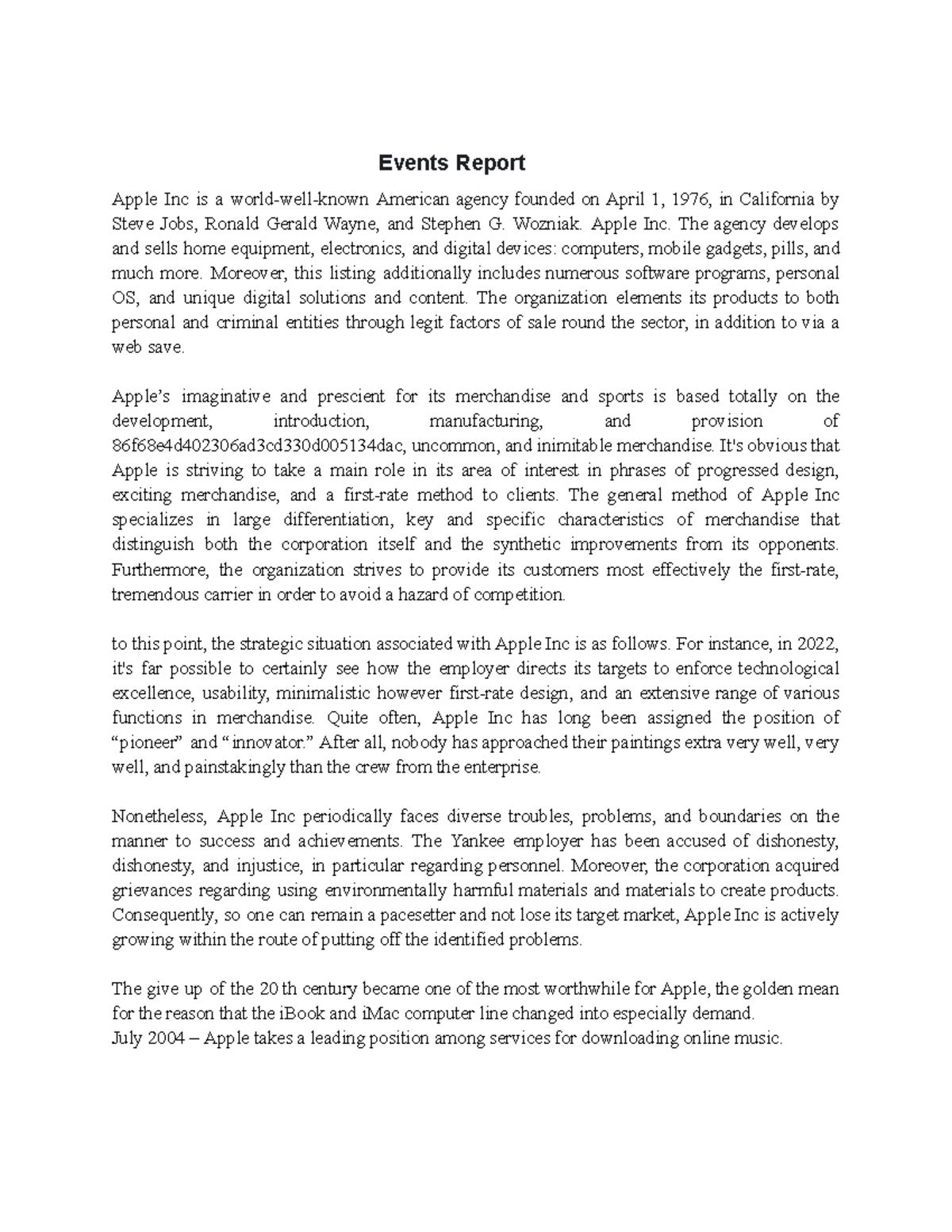 Events Report - Events Report Apple Inc is a world-well-known American ...