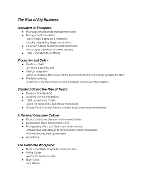 CHAP. 20 HIST 251 - Chapter 20 lecture notes of HIST 251. - CHAPTER 20 ...