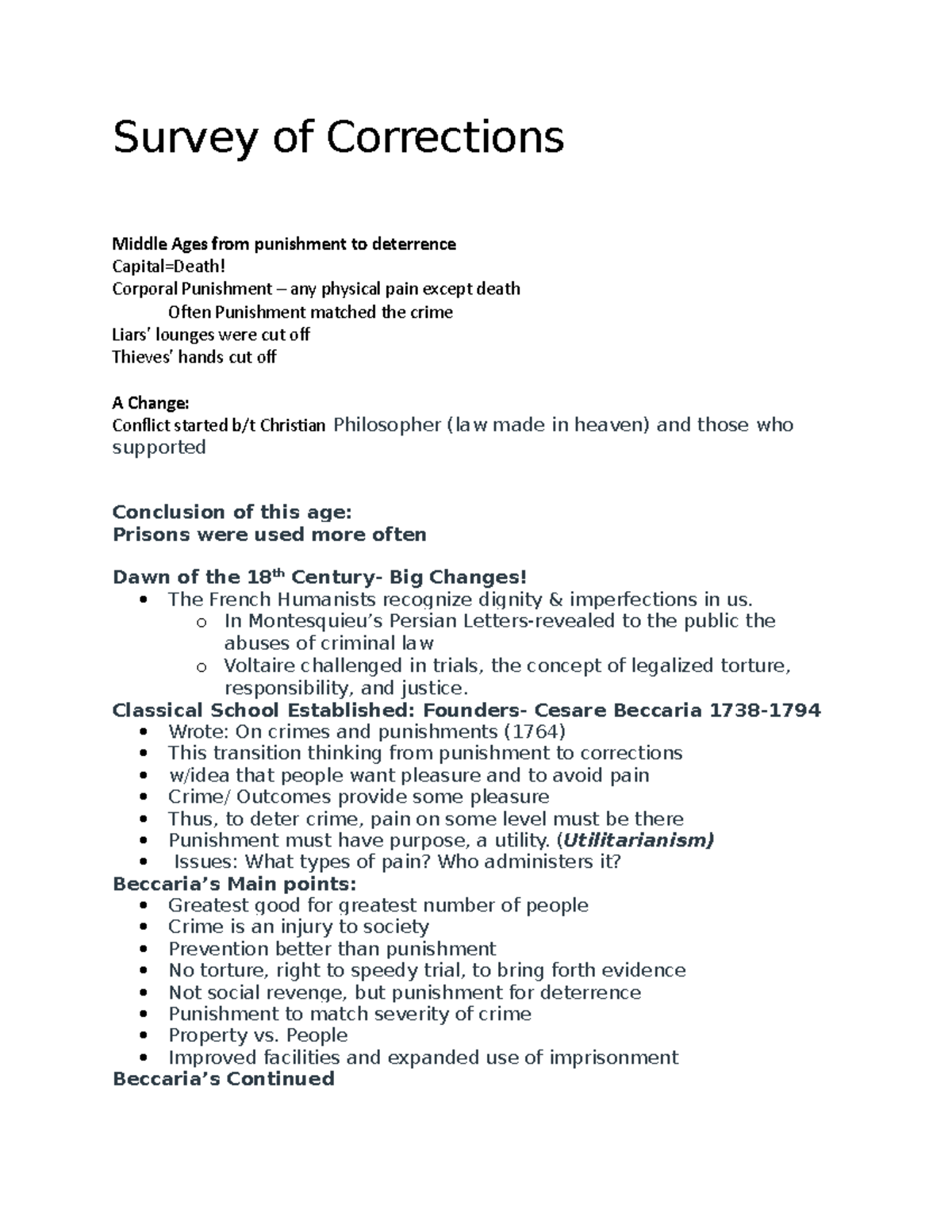 Survey of Corrections Notes CRIM 221 - Survey of Corrections Middle ...