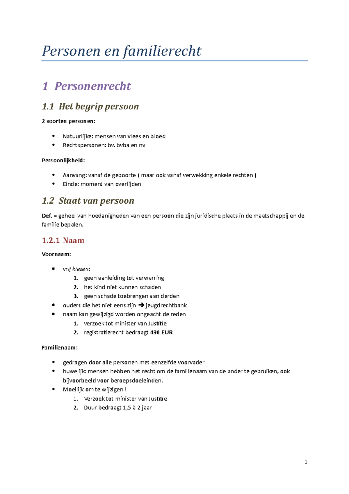 Samenvatting - Familie En Personenrecht - Personen En Familierecht 1 ...