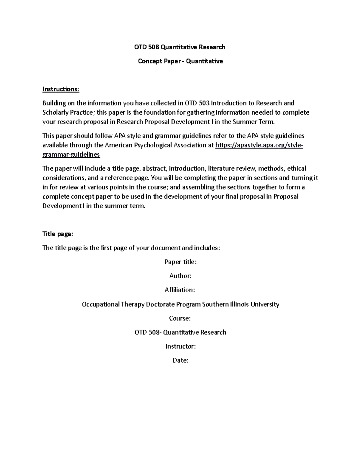 OTD 508Concept Paper - Concept essay sample - OTD 508 Quantitative ...