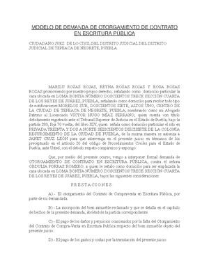 Modelo DE Demanda DE Otorgamiento DE Contrato EN Escritura Pública - MODELO  DE DEMANDA DE - Studocu