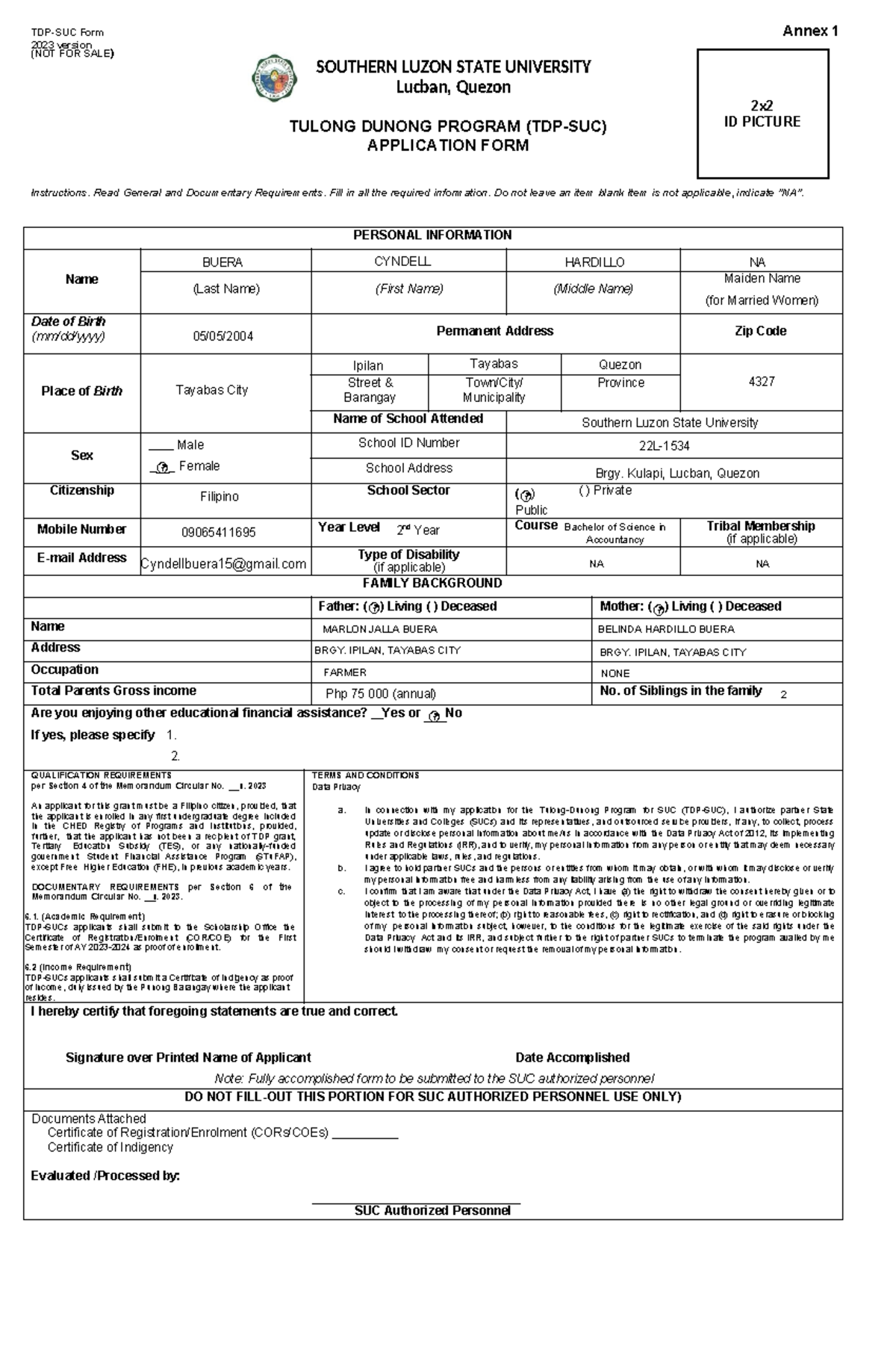 TDP - Summary Accountancy - TDP-SUC Form Annex 1 2023 version (NOT FOR ...