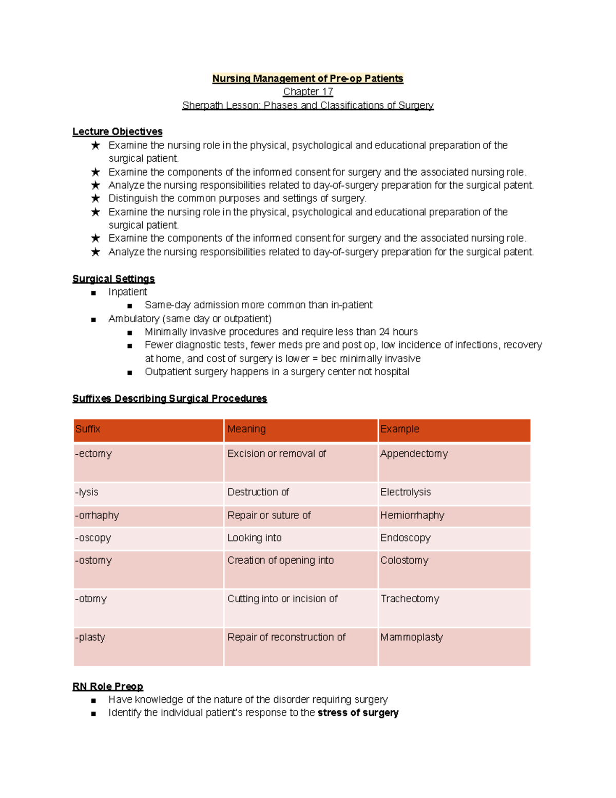 Med-Surge Exam 1 Notes - Nursing Management Of Pre-op Patients Chapter ...