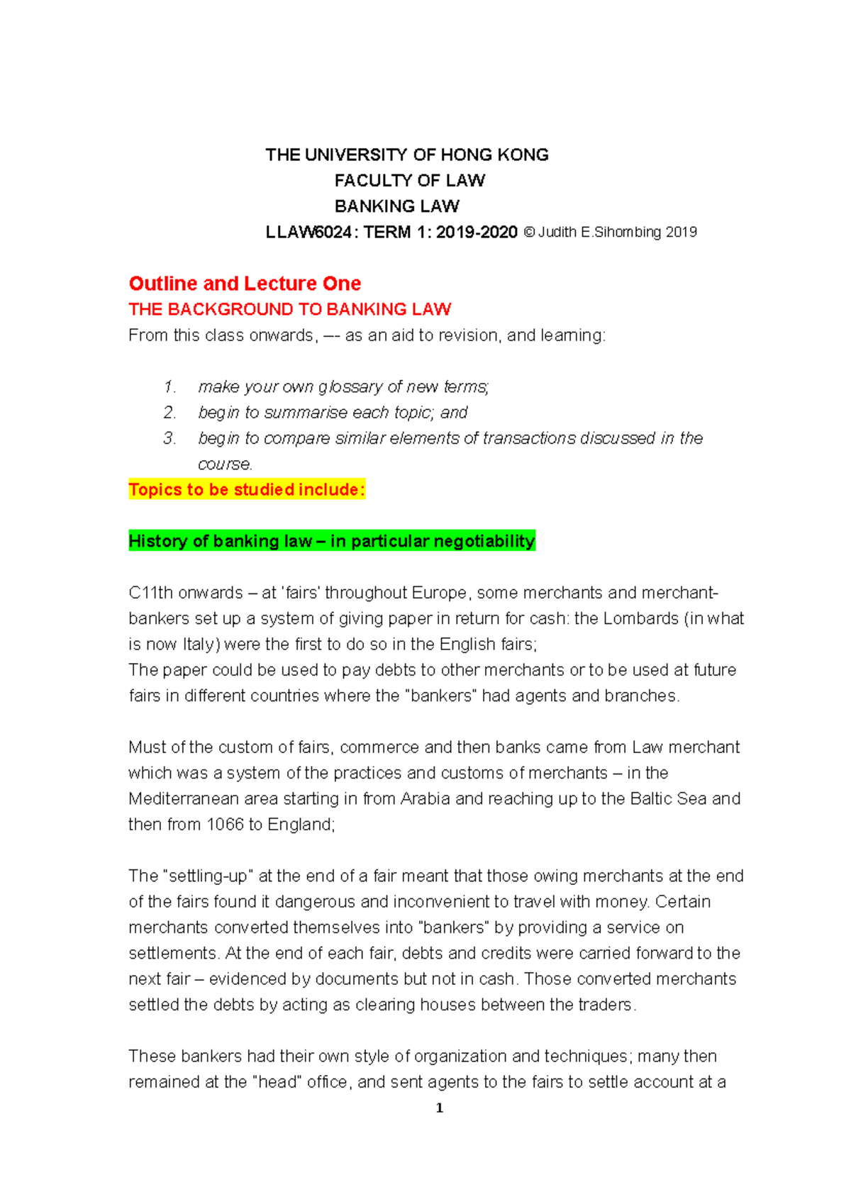 HKU 2019 - 2020 Topic ONE - THE UNIVERSITY OF HONG KONG FACULTY OF LAW ...