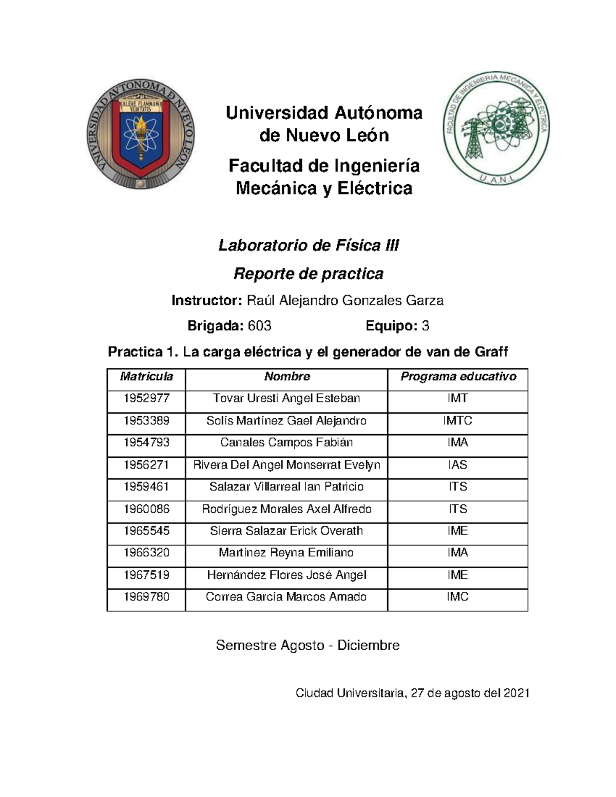 Reporte 1. Resumen 1 - Lab De Fisica 3, Practica 1 - Universidad ...