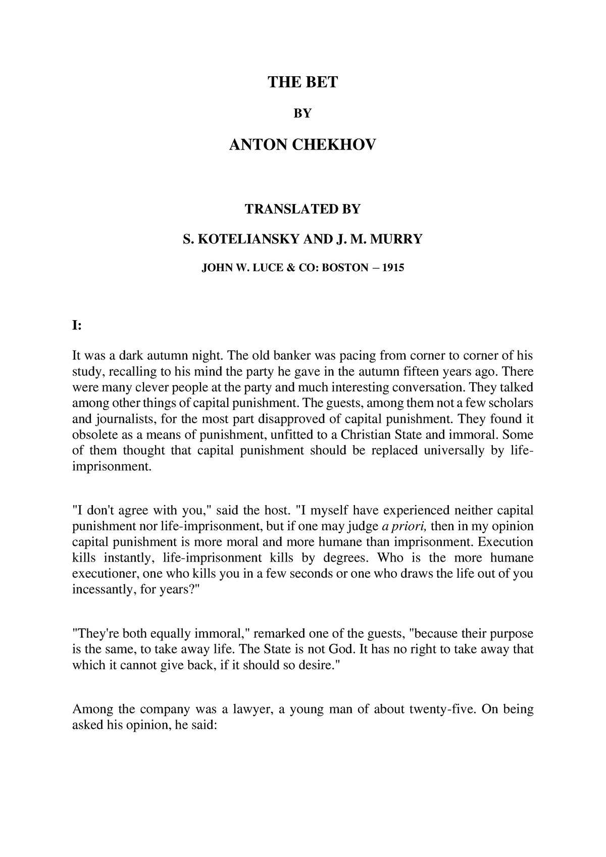 The Bet by Anton Chekhov – PDF and the Power of a Wager