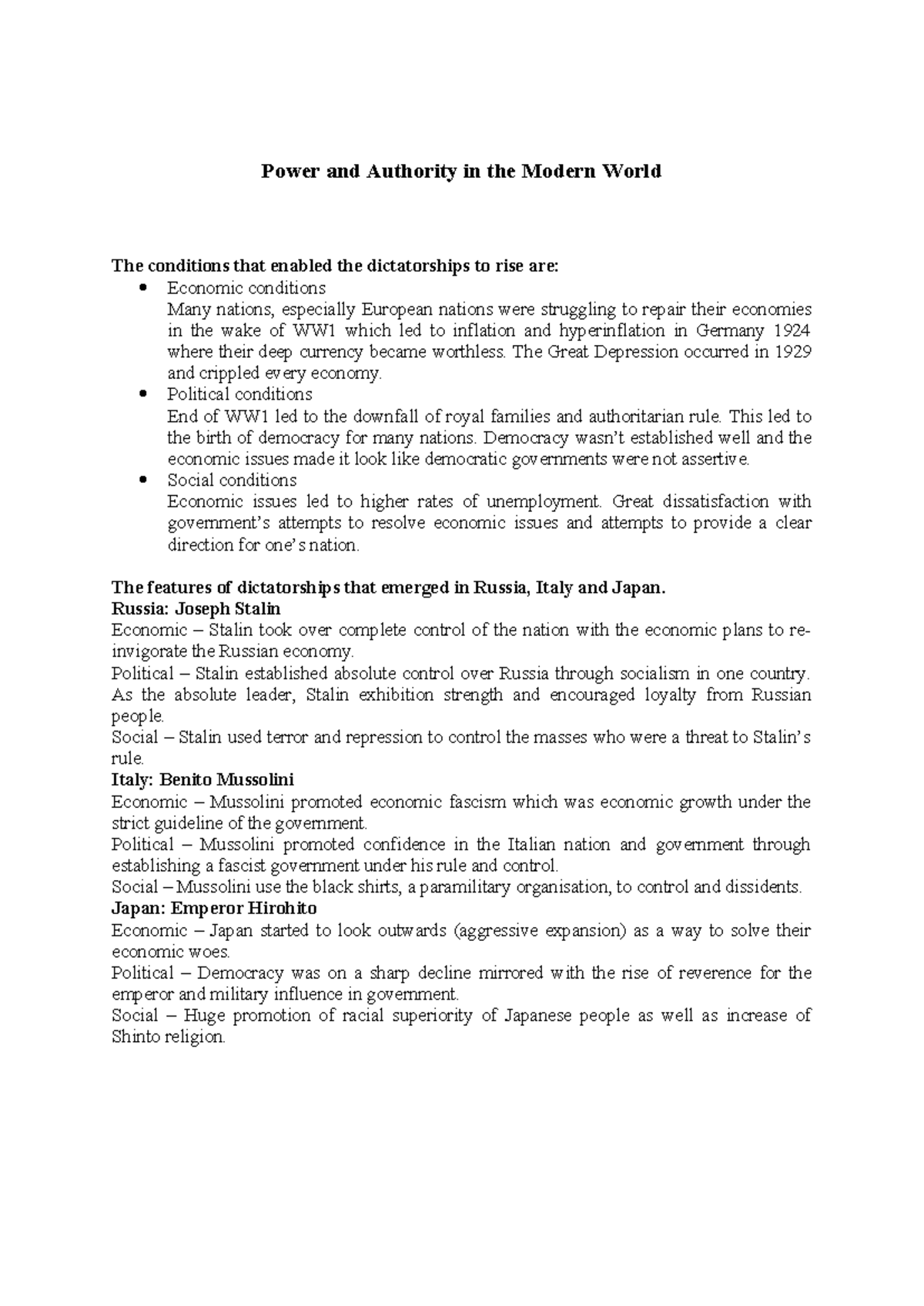 Power and Authority in the Modern World Notes - Power and Authority in ...