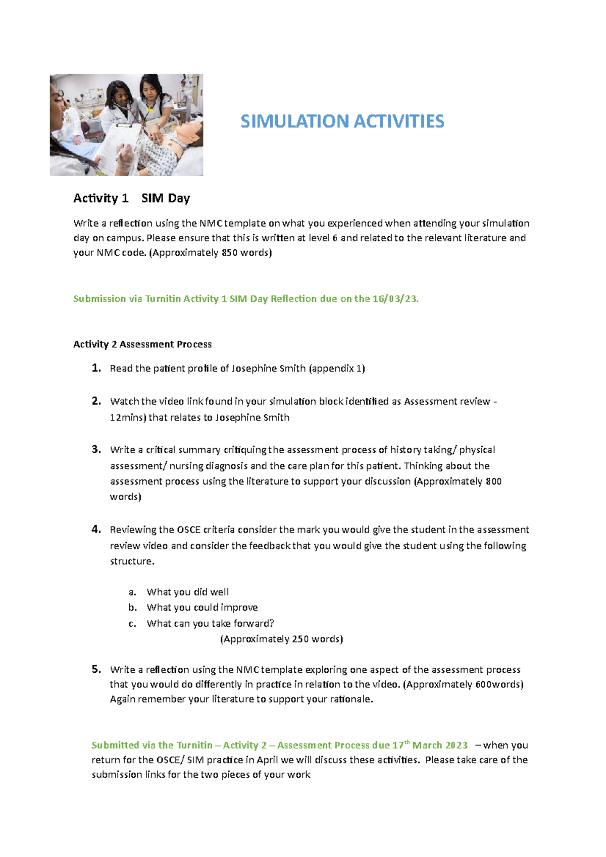 Simulation Activities 1-21 - SIMULATION ACTIVITIES Activity 1 SIM Day ...