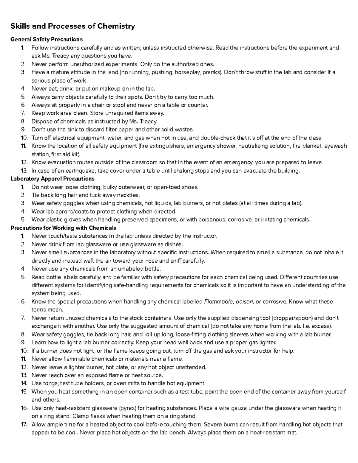 Chemistry Final Exam Review - Skills And Processes Of Chemistry General ...