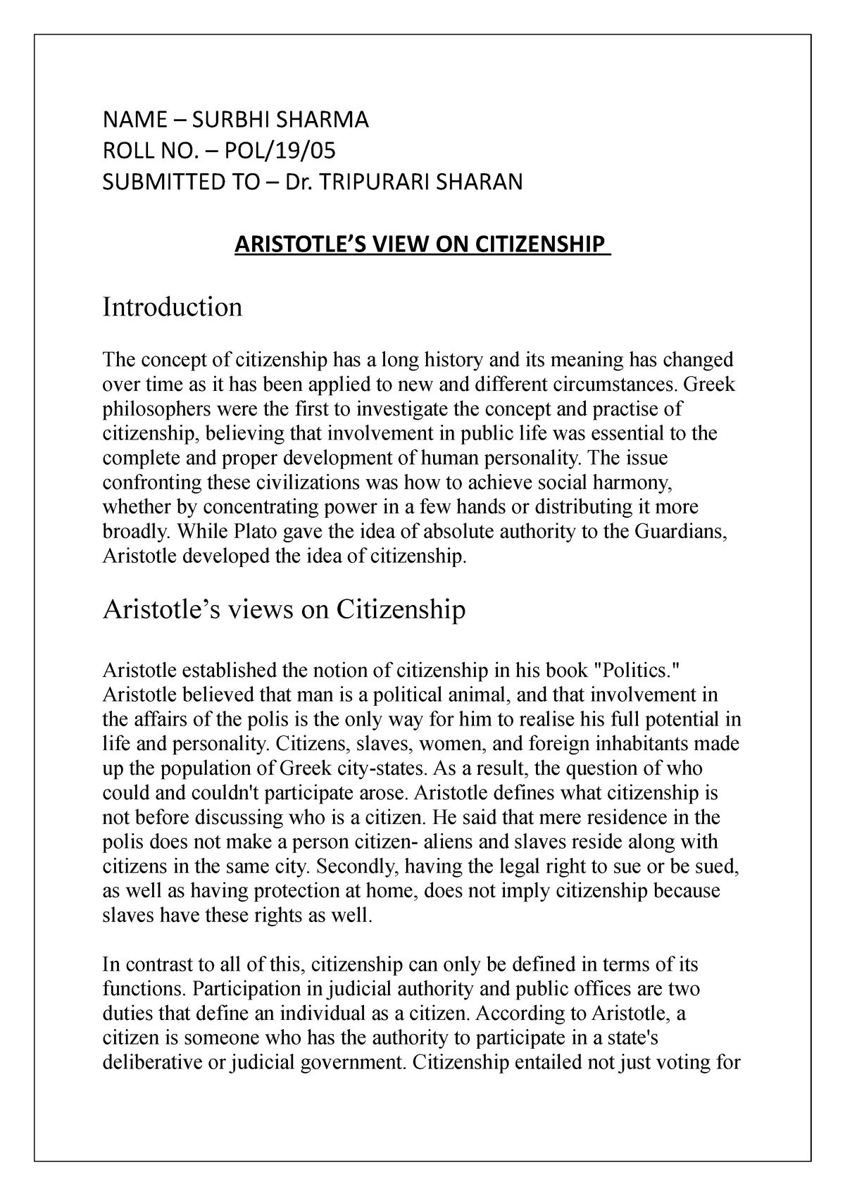 aristotle on citizenship essay