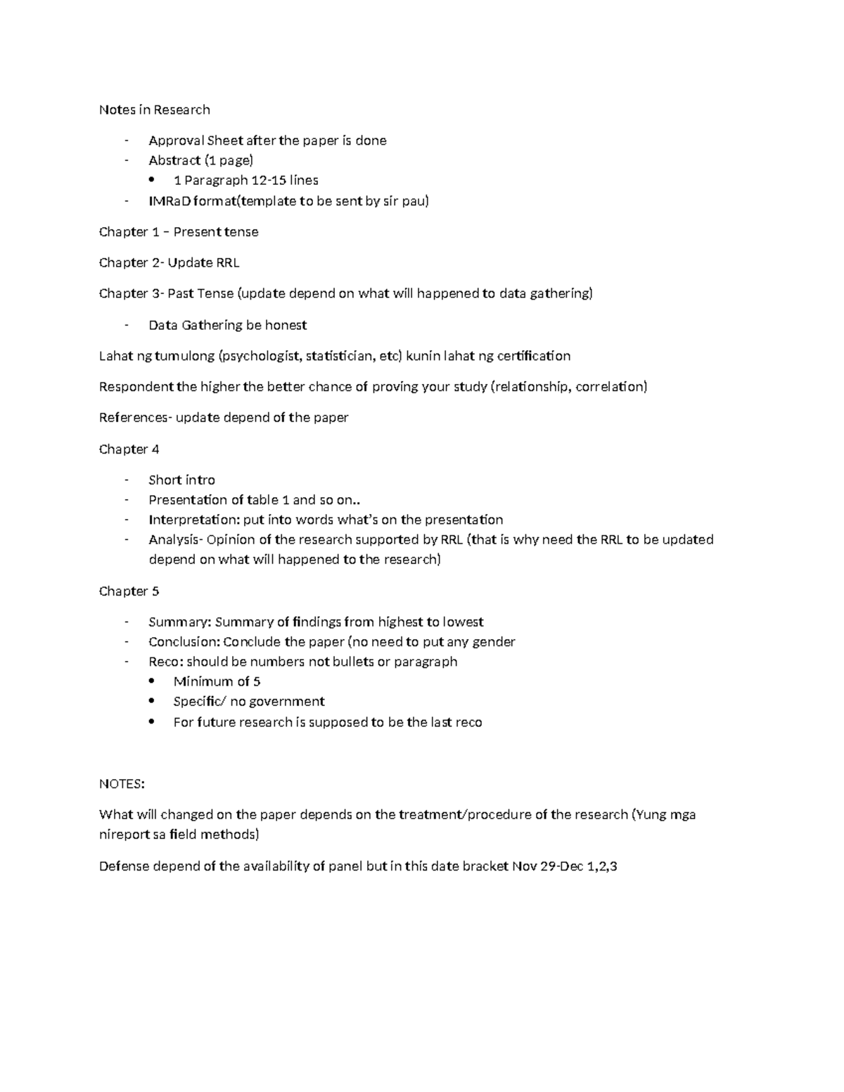 Notes in Research - . - Interpretation: put into words what’s on the ...
