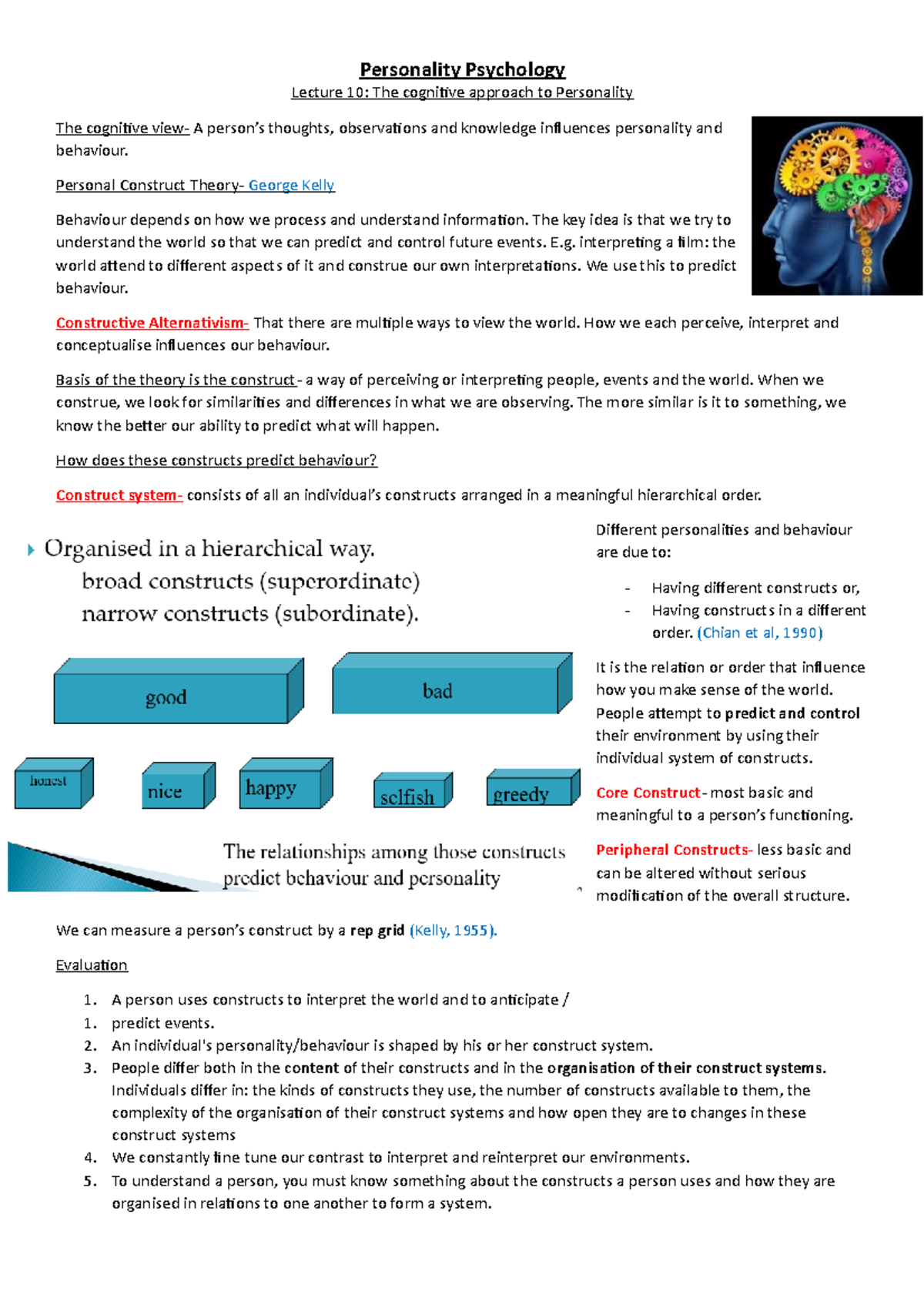 Lecture 10 - Personality Psychology Lecture 10: The Cognitive Approach ...