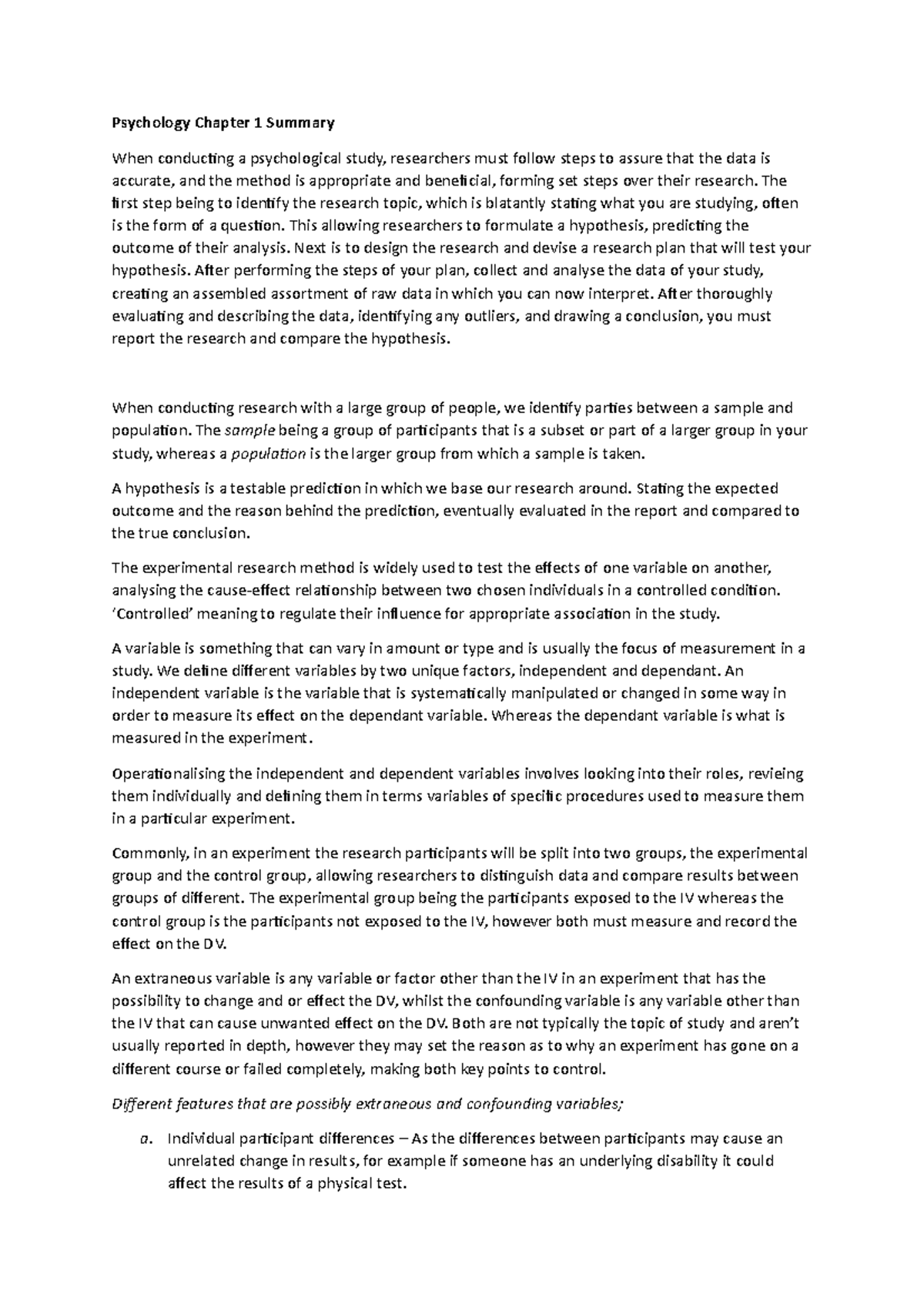 Psychology Chapter 1 Summary Psychology Chapter 1 Summary When