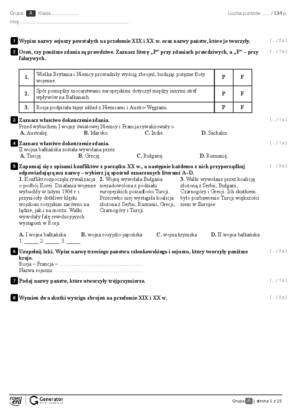 Dział Pierwsza Wojna światowa Gimnazjum Sprawdzian www.studocu.com