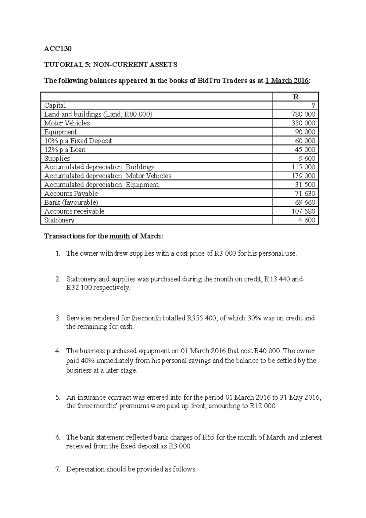 Tutorial+5-1 - Non-current Assets - ACC TUTORIAL 5: NON-CURRENT ASSETS ...