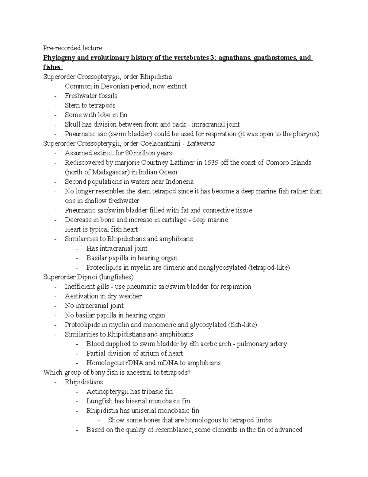 Mon 9 12 - Dr. Foster - Pre-recorded lecture Phylogeny and evolutionary ...