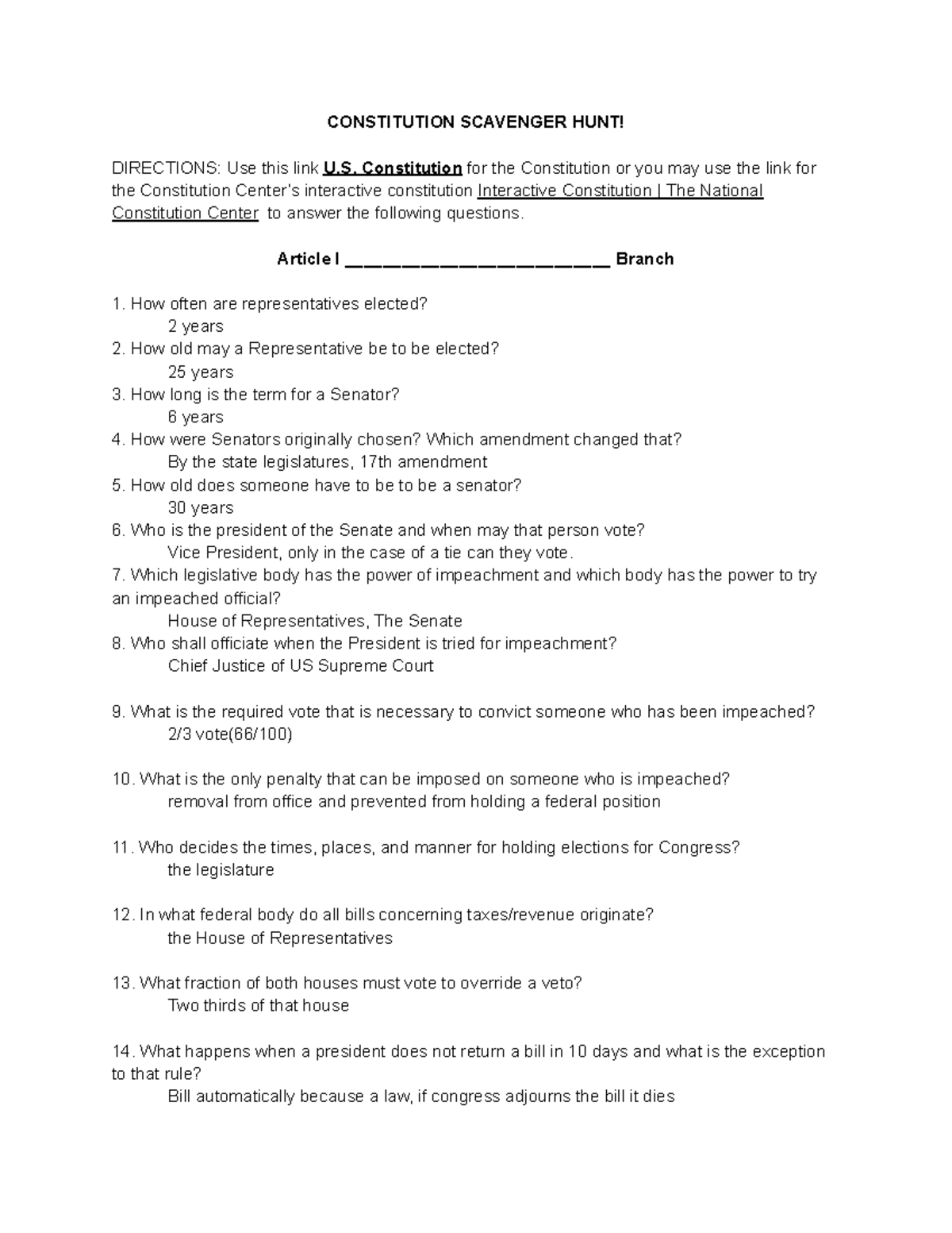 Constitution Scavenger Hunt Rohan G. CONSTITUTION SCAVENGER HUNT