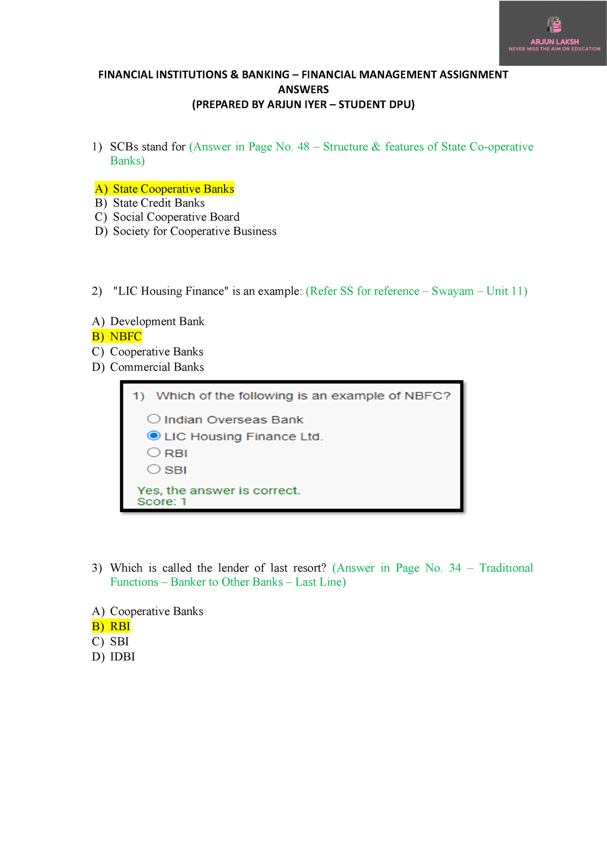 financial institutions assignment