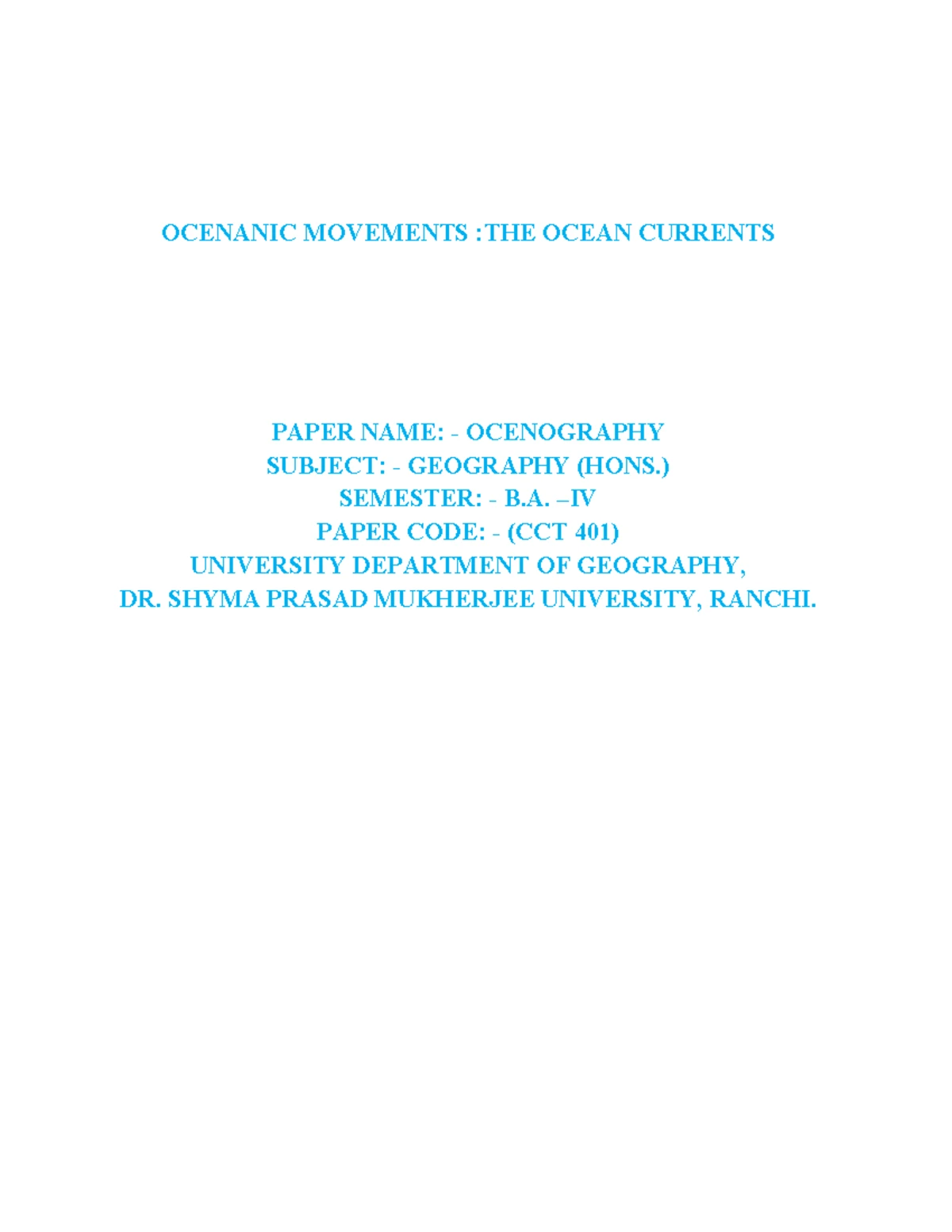 Oceanography report 1 - GFNGHNHG - CRITICAL ANALYSIS OF SDG’S FOR OCEAN ...