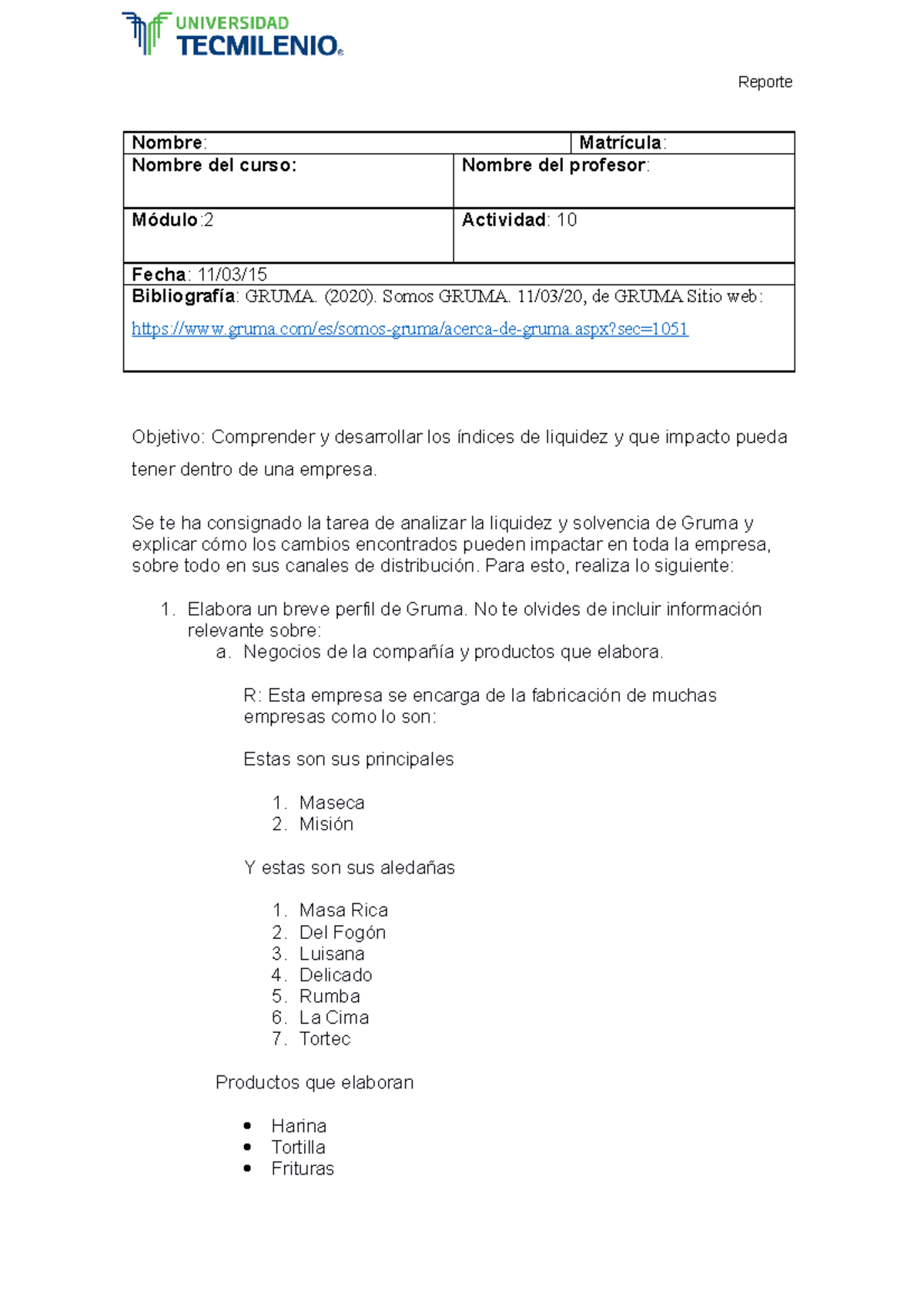 Act 10 - CANALES DE DISTRIBUCION - Nombre : Matrícula : Nombre del ...