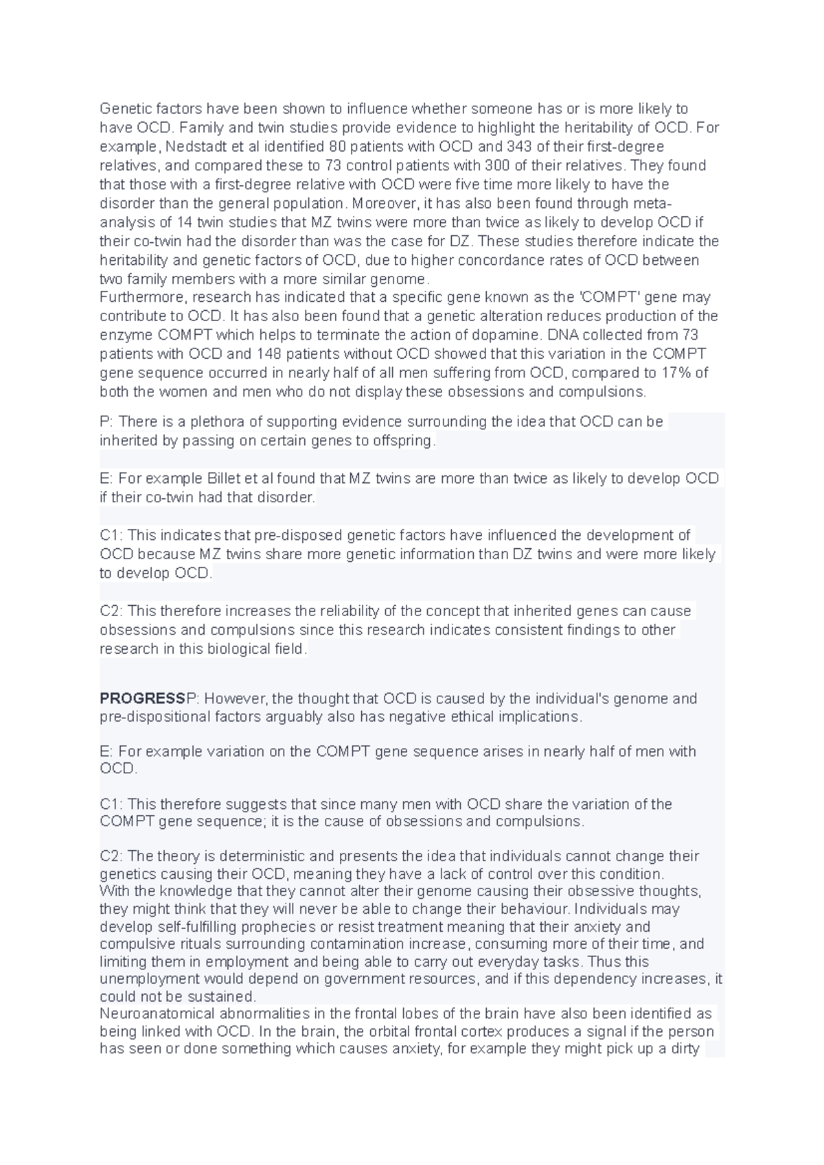 Outline and evaluate biological approach to ocd 16 marker genetic
