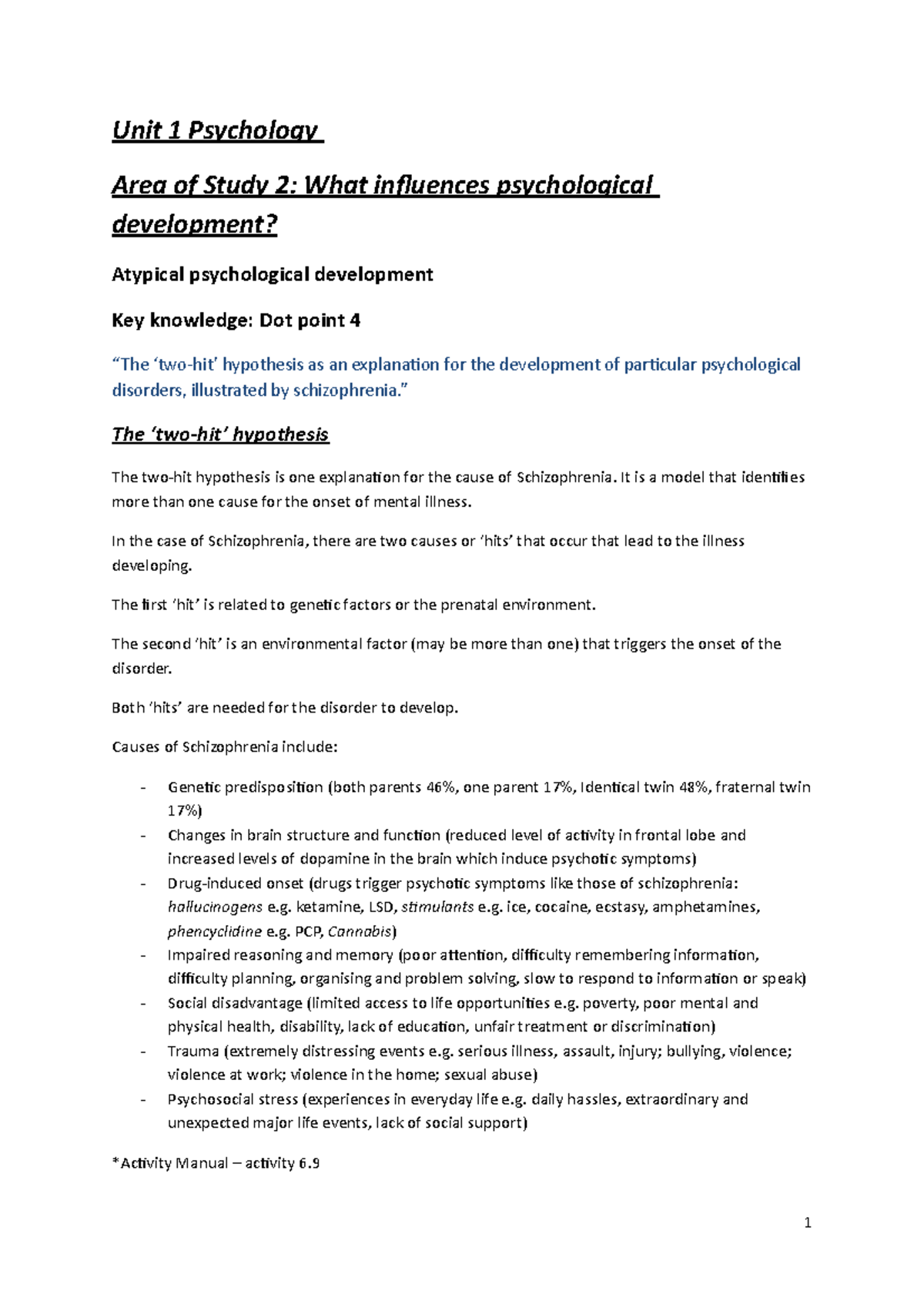 Schizoprenia Summary - Psychology Assignment On Schizophrenia In The 