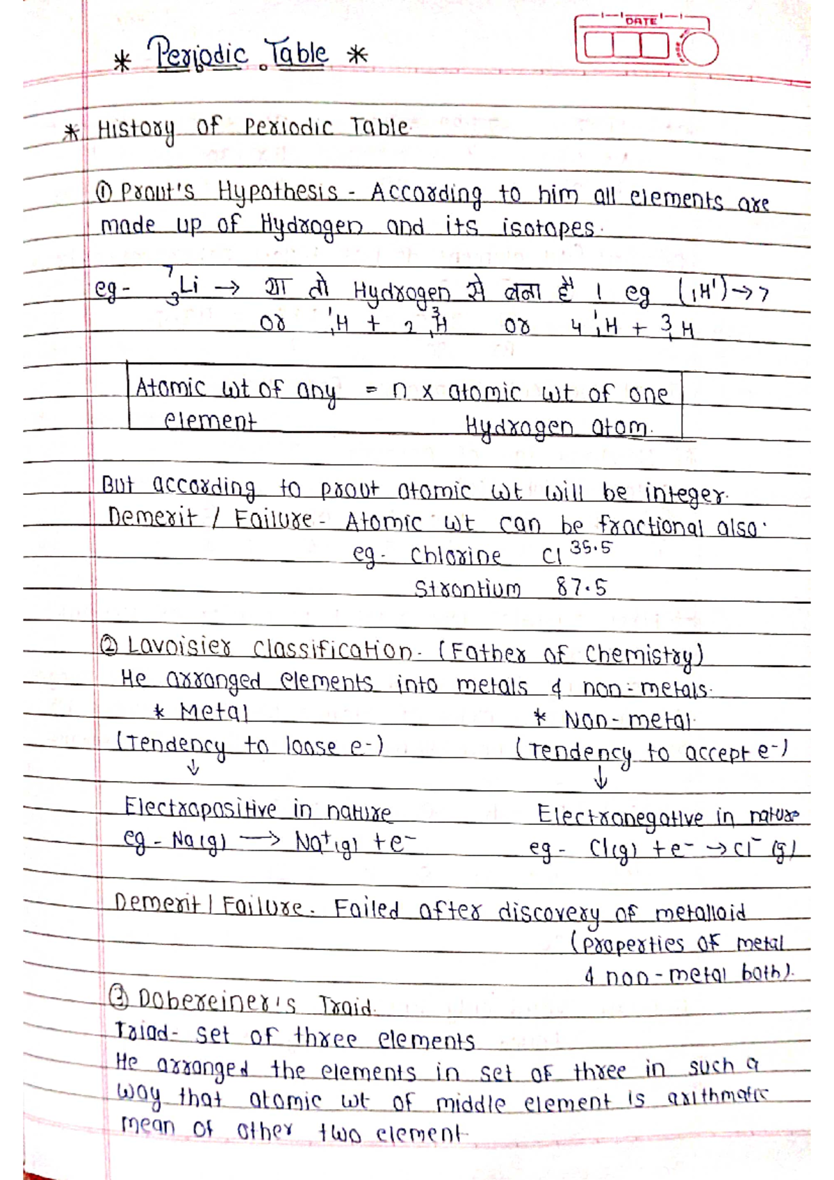 Periodic Table - class notes - 1 DATE is Periodic Table as History of ...