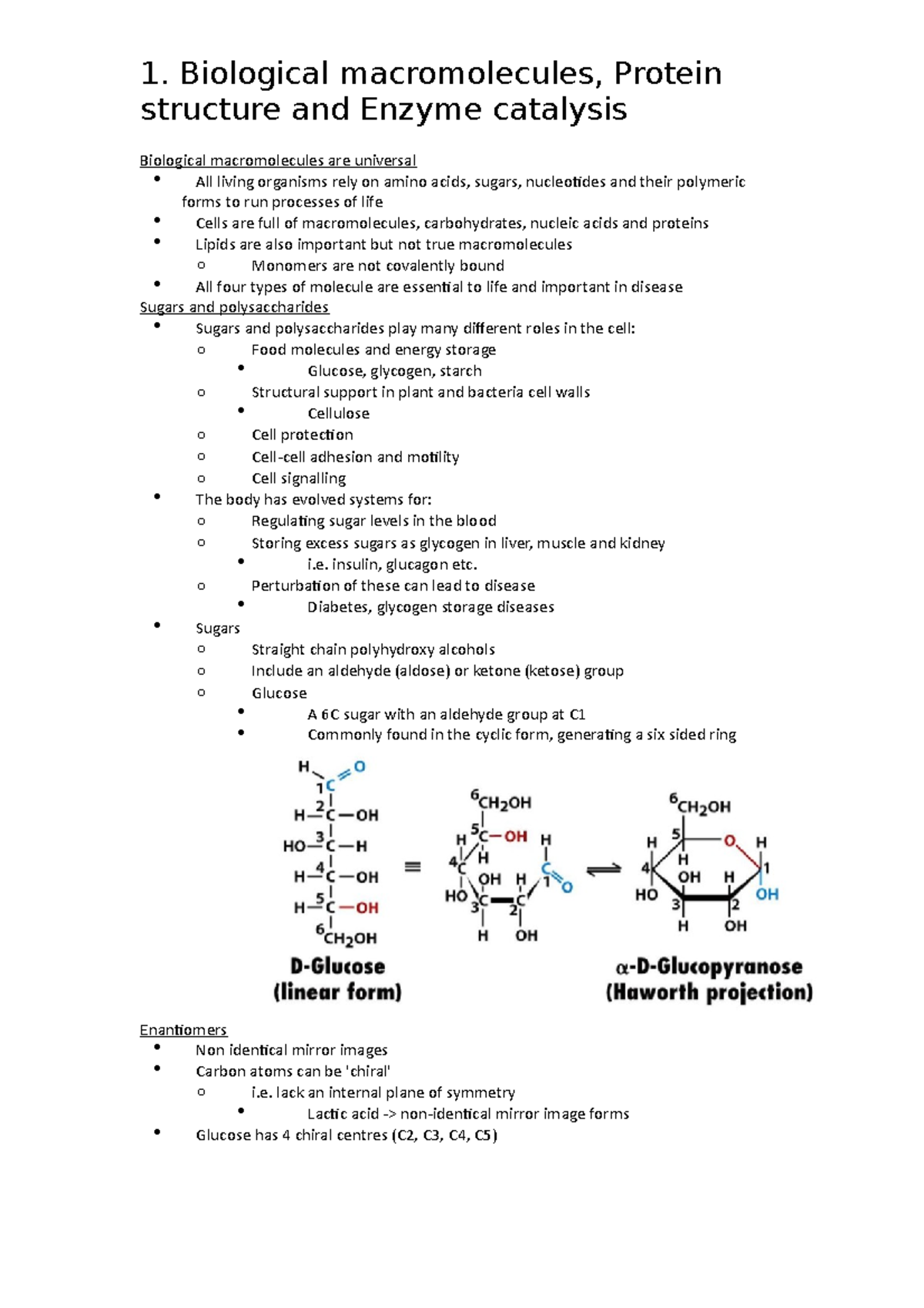 1. Biological macromolecules, Protein structure and Enzyme catalysis ...