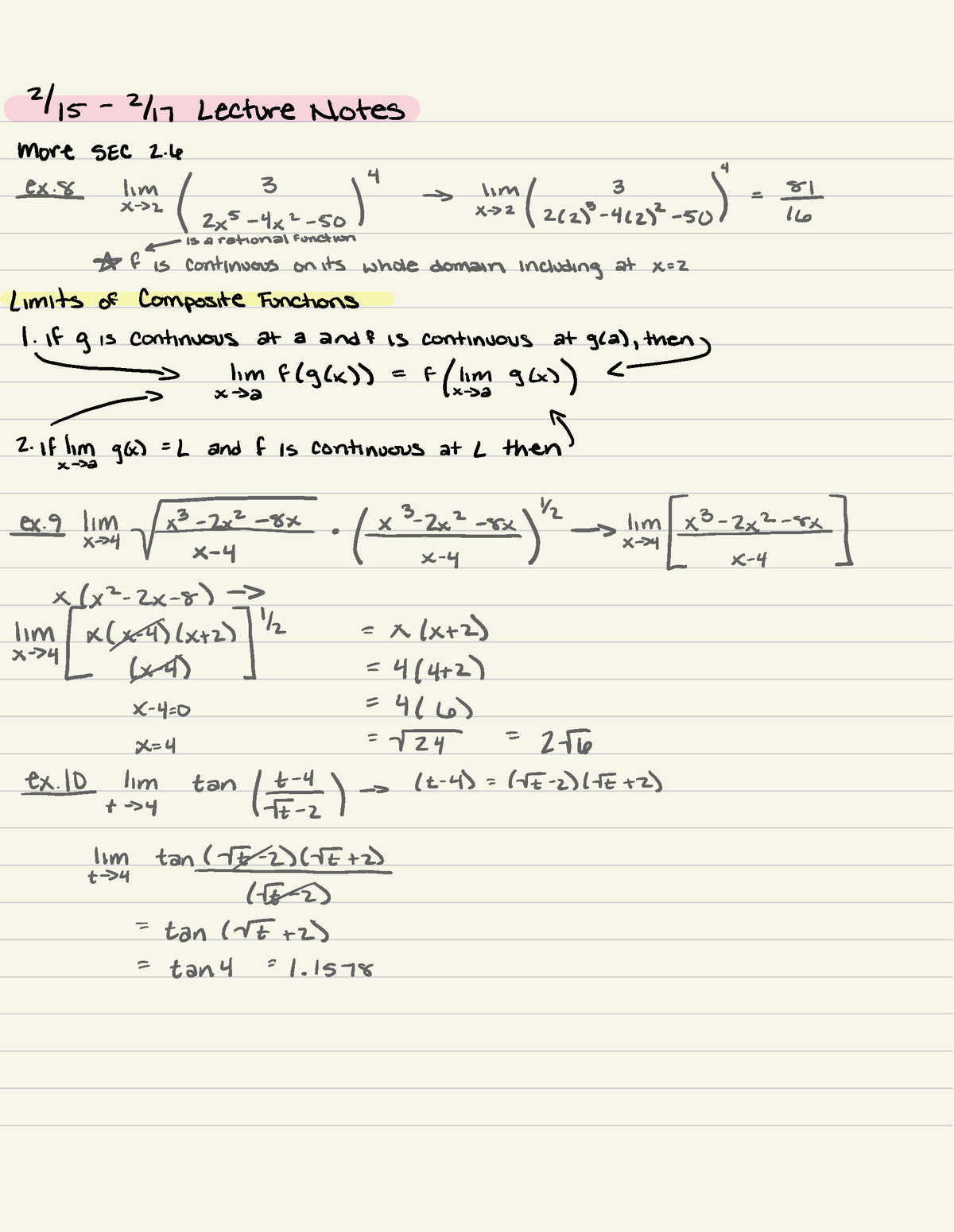 Calculus 1 Lecture 7and8 - 415-2117 Lecture Notes More SEC 2. 4 3 → Irm ...