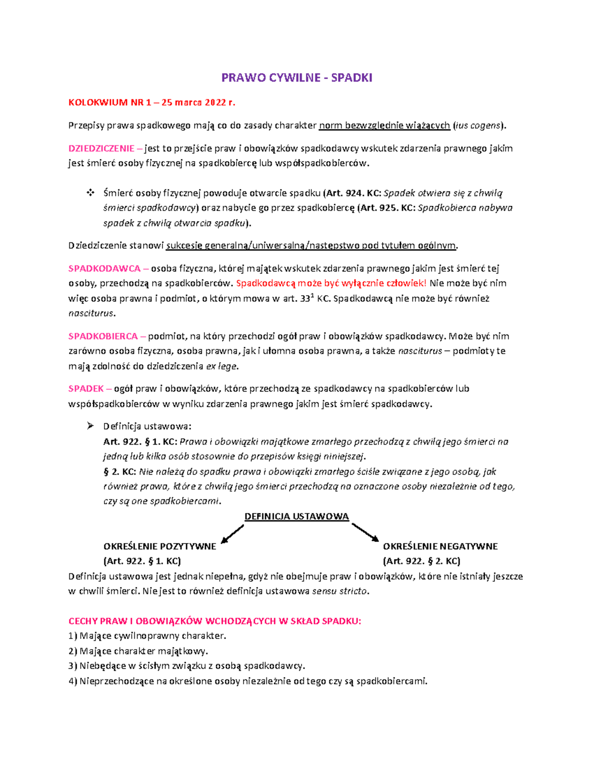 Kolokwium 1 Ze Spadków - PRAWO CYWILNE - SPADKI KOLOKWIUM NR 1 – 25 ...
