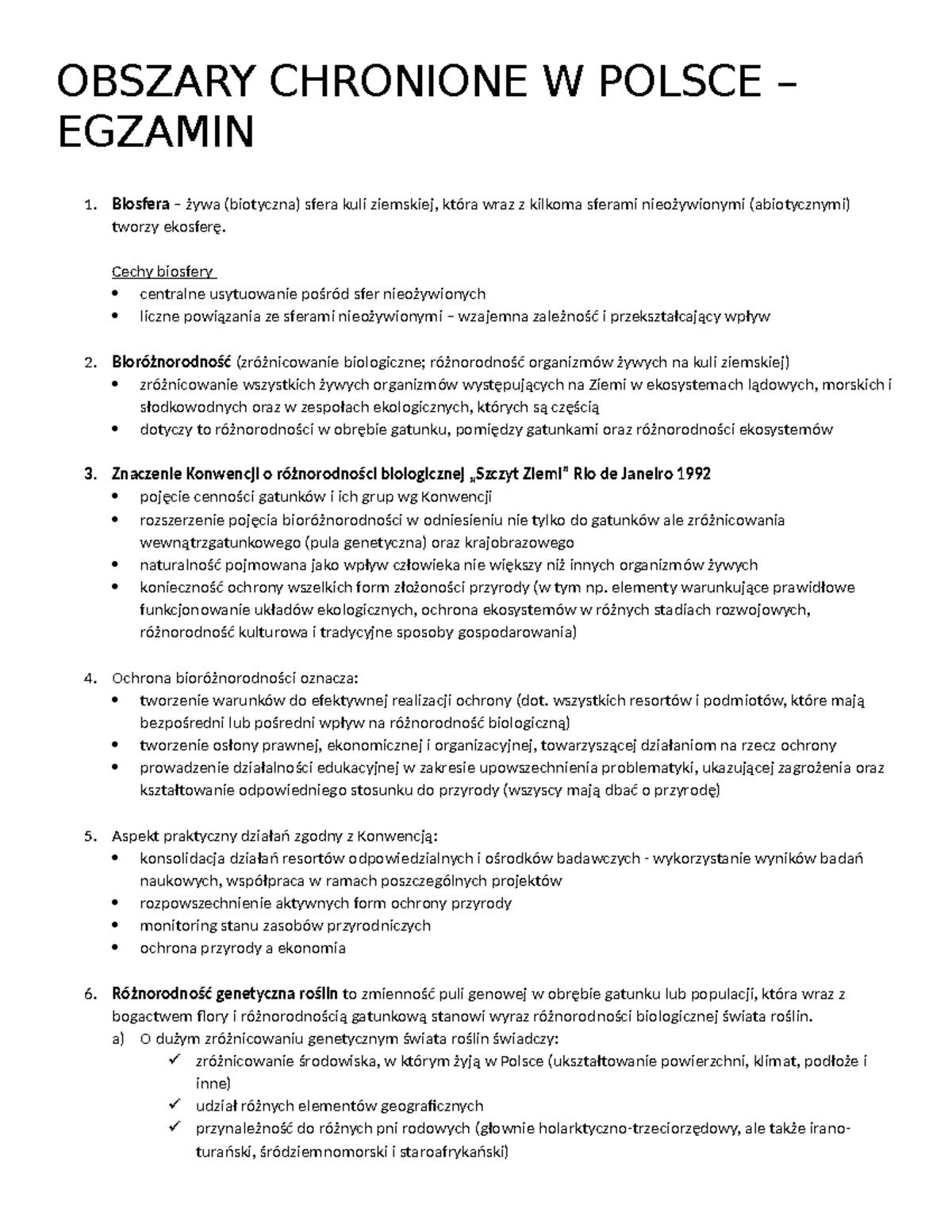Sprawdzian Z Obszary I Obiekty Chronione W Polsce Pdf