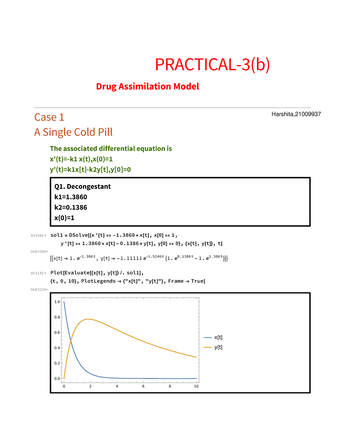 Diff.Eq. Practical-3(b) - PRACTICAL-3(b) Drug Assimilation Model Case 1 ...