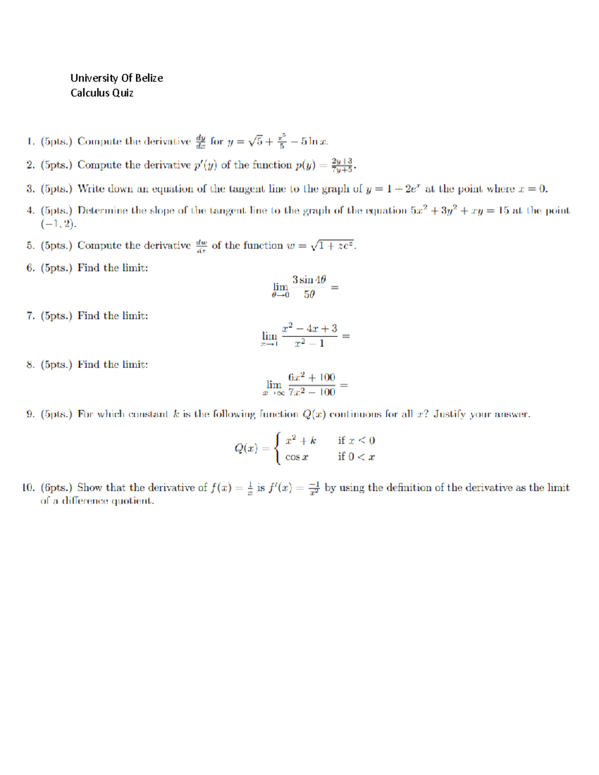 Calculus Quiz 3 University Of Belize Calculus Quiz Studocu Calculus Quiz 3 University Of Belize Calculus Quiz Studocu