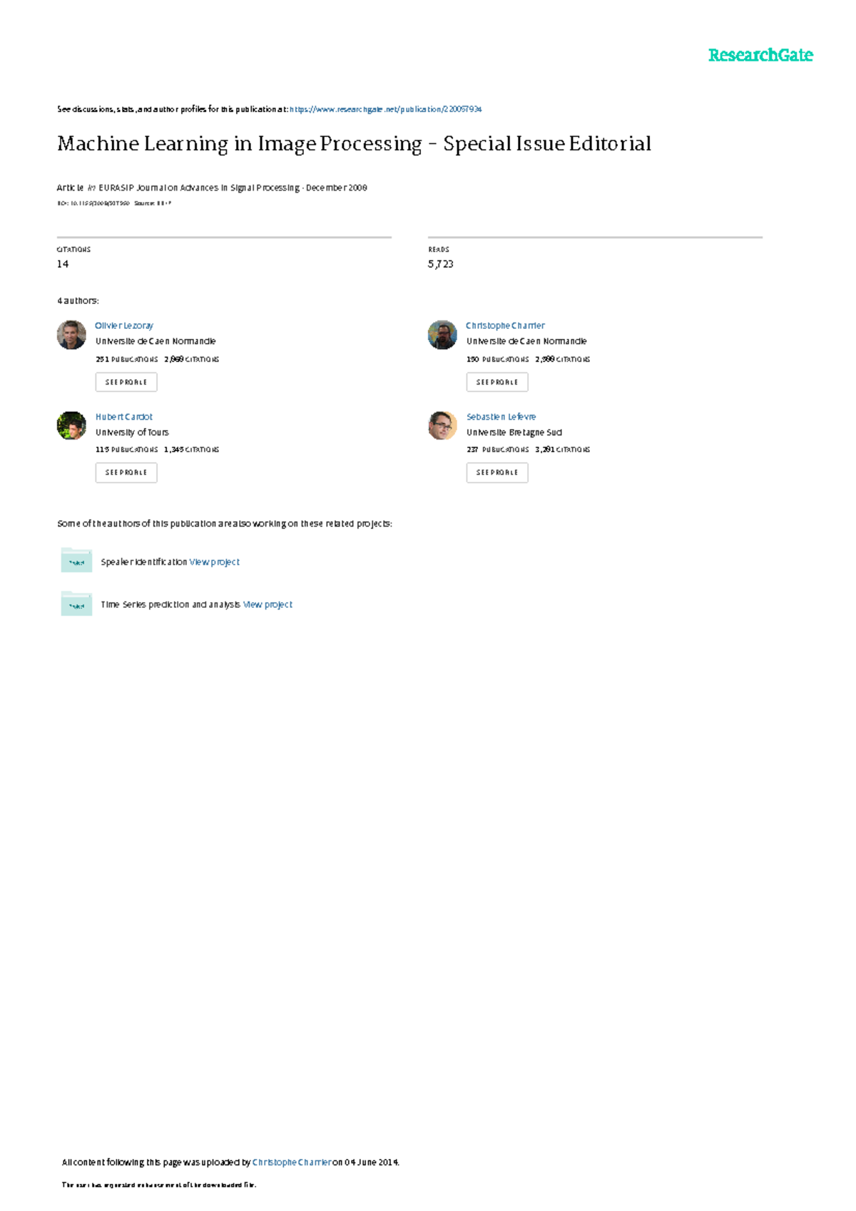 Machine Learning in Image Processing - Special Iss - See discussions ...
