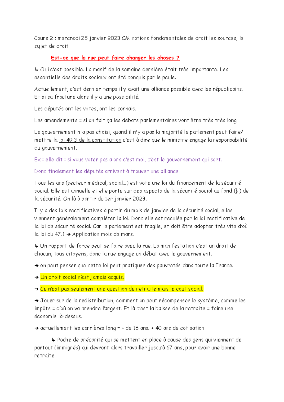 Cours 2 EC1 CM notions fondamentales de droit les sources, le sujet de ...