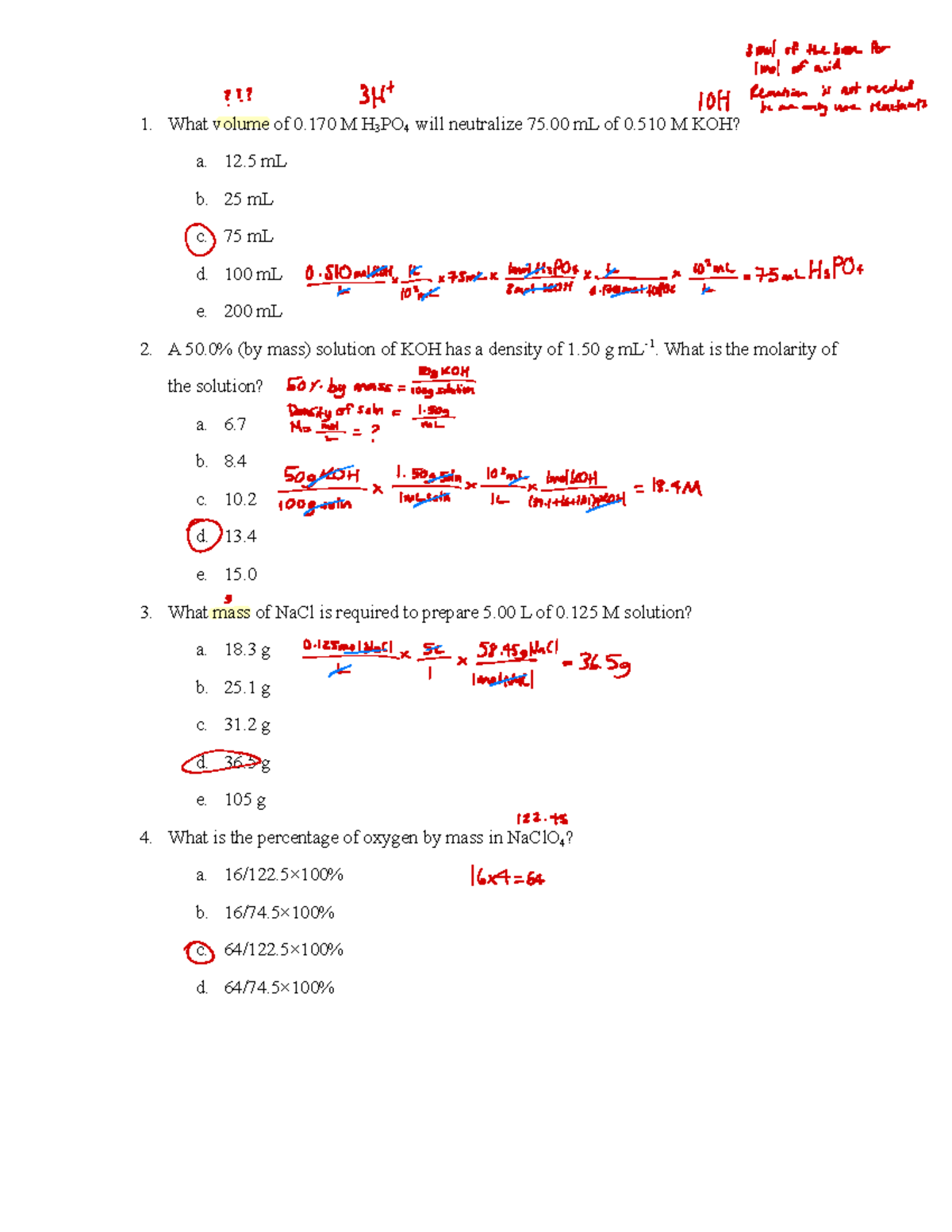 Gen Chem II Practice Questions Maria Ballester - What volume of 0 M H 3 ...