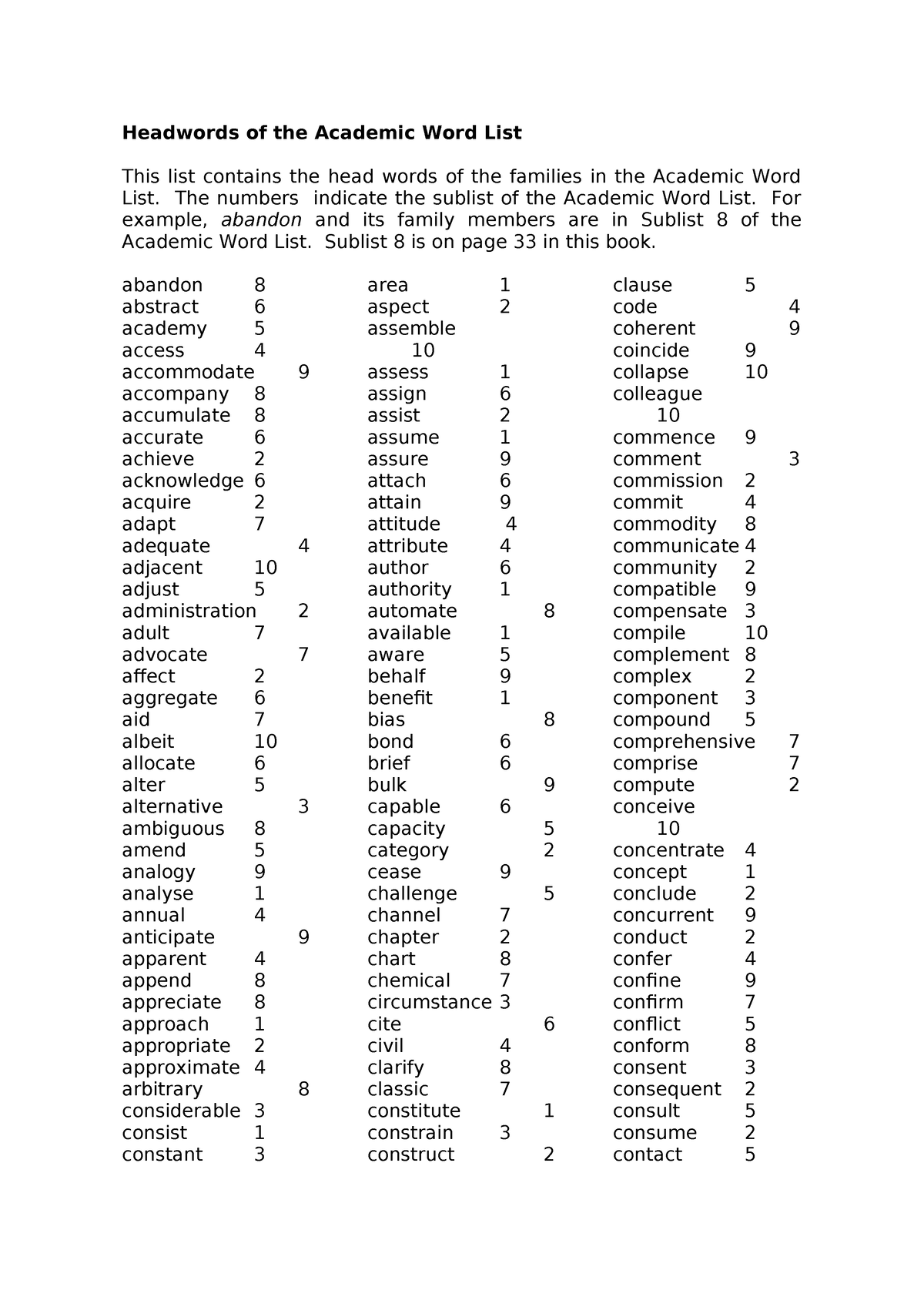 headwords-of-the-academic-word-list-the-numbers-indicate-the-sublist