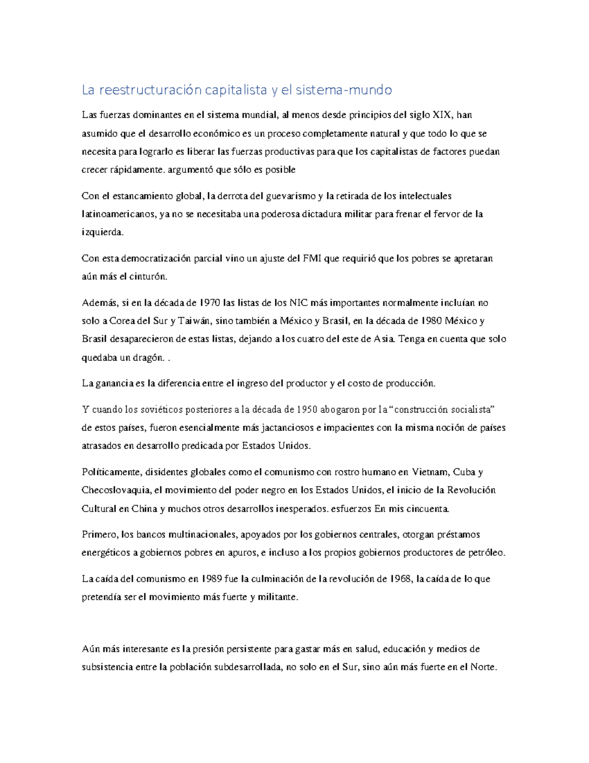 La reestructuraci n capitalista y el sistema mundo la