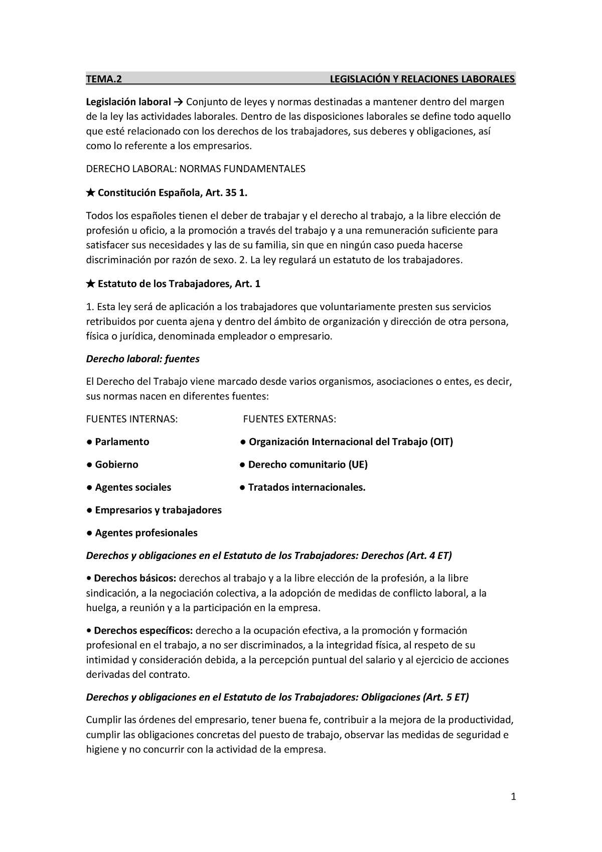 Resumen FOL - Apuntes Fol - TEMA LEGISLACI”N Y RELACIONES LABORALES ...