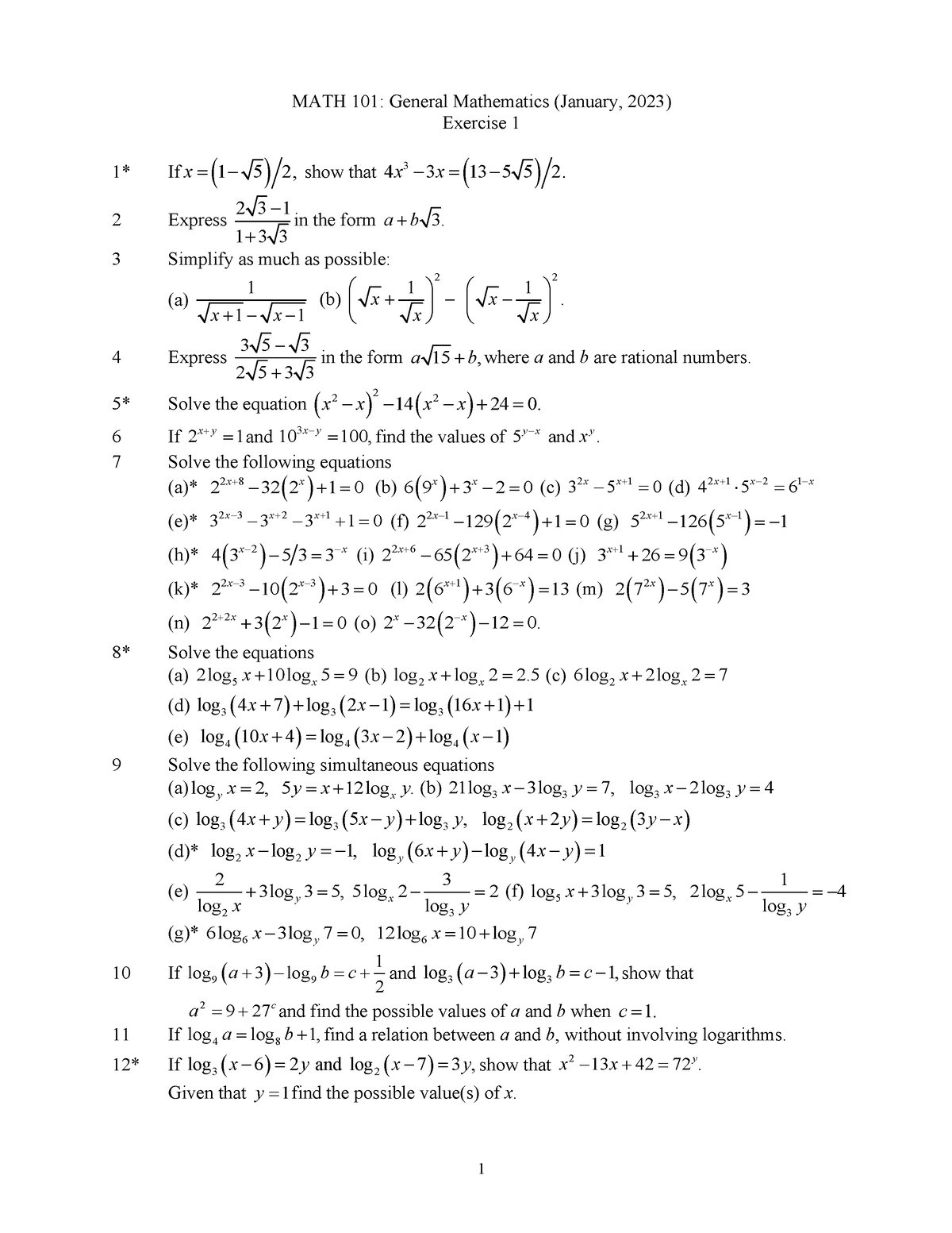 math 101 assignment solution 2023